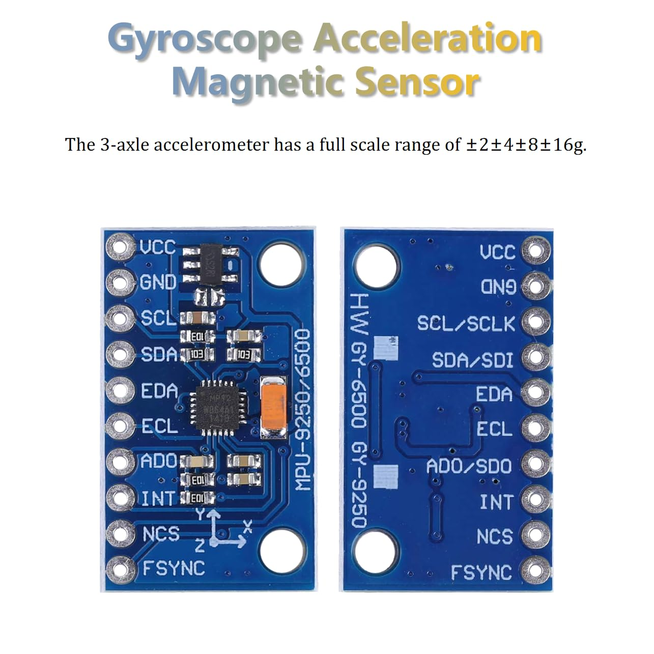 MPU 9250 9 Axle 16 Bit Gyroscope Acceleration Magnetic Sensor 3~5V for Accurate Measuring, GY9250 High Precision Magnetometer Sensor,16 Bit Output Gyroscope Accelerometer Combo image number 5
