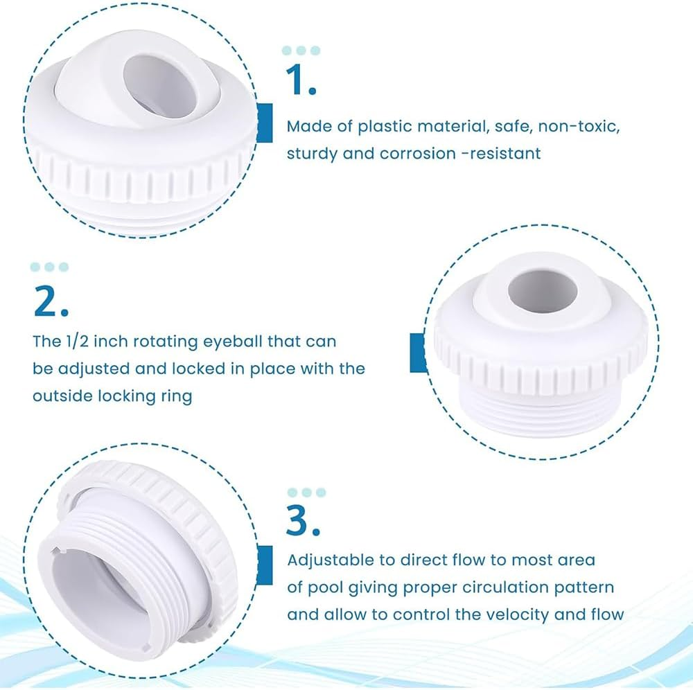 4Pcs Swimming Pool Power Nozzle SP1419D,3/4" Adjustable Opening Rotating Eyeball and 1-1/2 Inch MIP Thread, for Hayward SP1419D image number 5