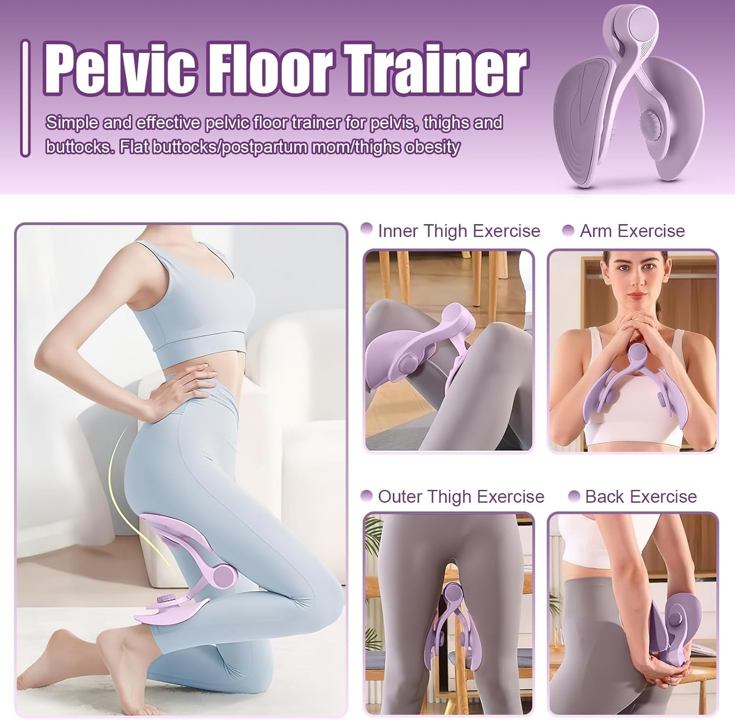 Thigh Exerciser for Women, Thigh Master Exercise Equipment for Home,Pelvic Floor Trainerfor Home, Gym, Postpartum Rehabilitation (Purple) image number 5