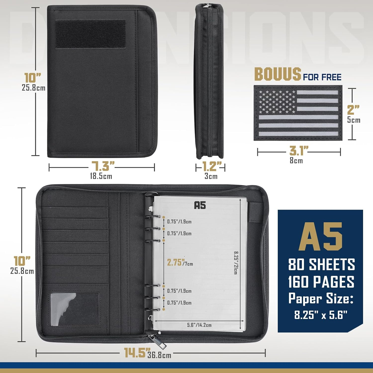 WYNEX Tactical Notebook Padfolio Ring Binder - Refillable 6-Ring A5 Binder, Zip Hardcover Notebook with 80 Pages, Water-Resistant Notebook Cover for Planners, Field, Business image number 5