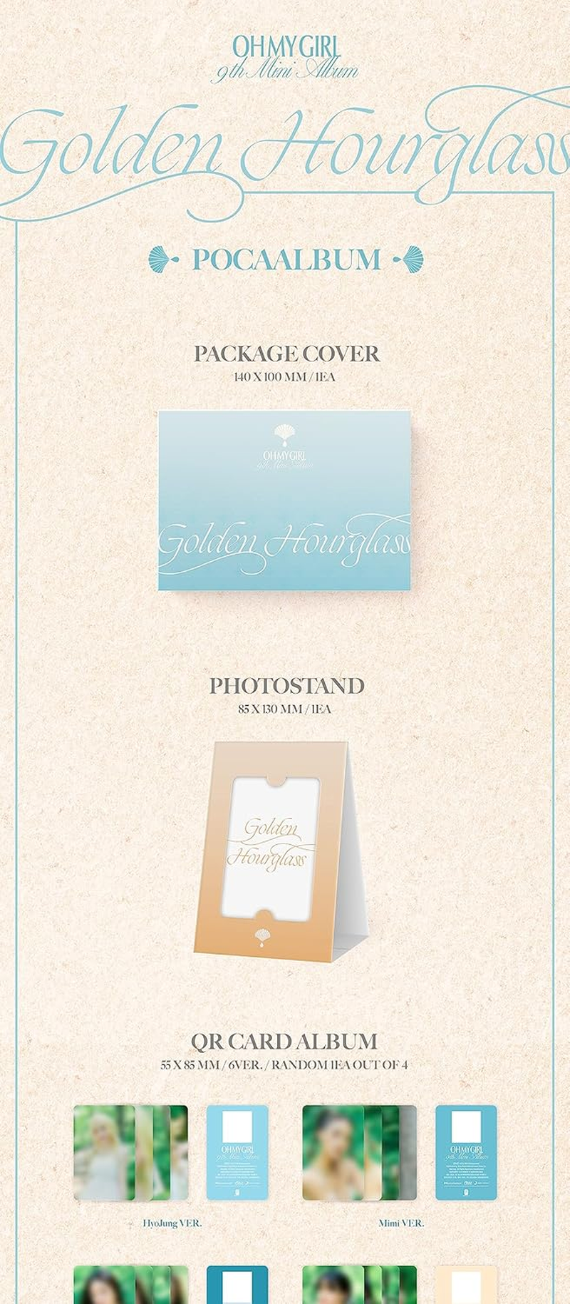 OH MY GIRL Golden Hourglass 9Th Mini Album POCA Version Photostand Package+1P QR Card+2P Photocard+2Ea Sticker+Tracking Sealed image number 2