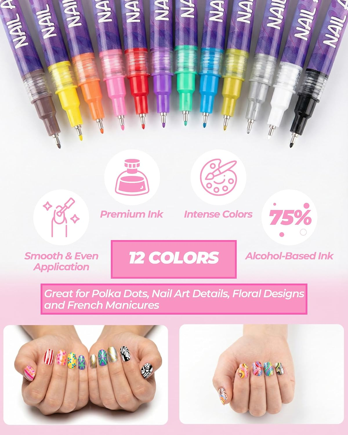 12 Color Acrylic Paint Pen Set, Nail Art Polish Pens Nail Point Graffiti Dotting Pen Drawing Painting Liner Brush for DIY Nail Art Beauty Adorn Manicure Tools image number 4