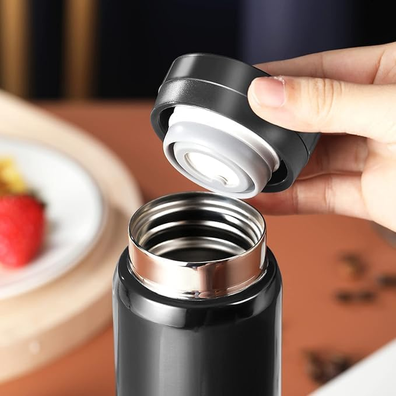 Small Vacuum Insulated Stainless Steel Water Bottle, 1Pc Mini Water Bottle Stainless Steel Small Flask, 7Oz (200Ml), Leak Proof, Keeps Water Hot for Home or Office, Black image number 1