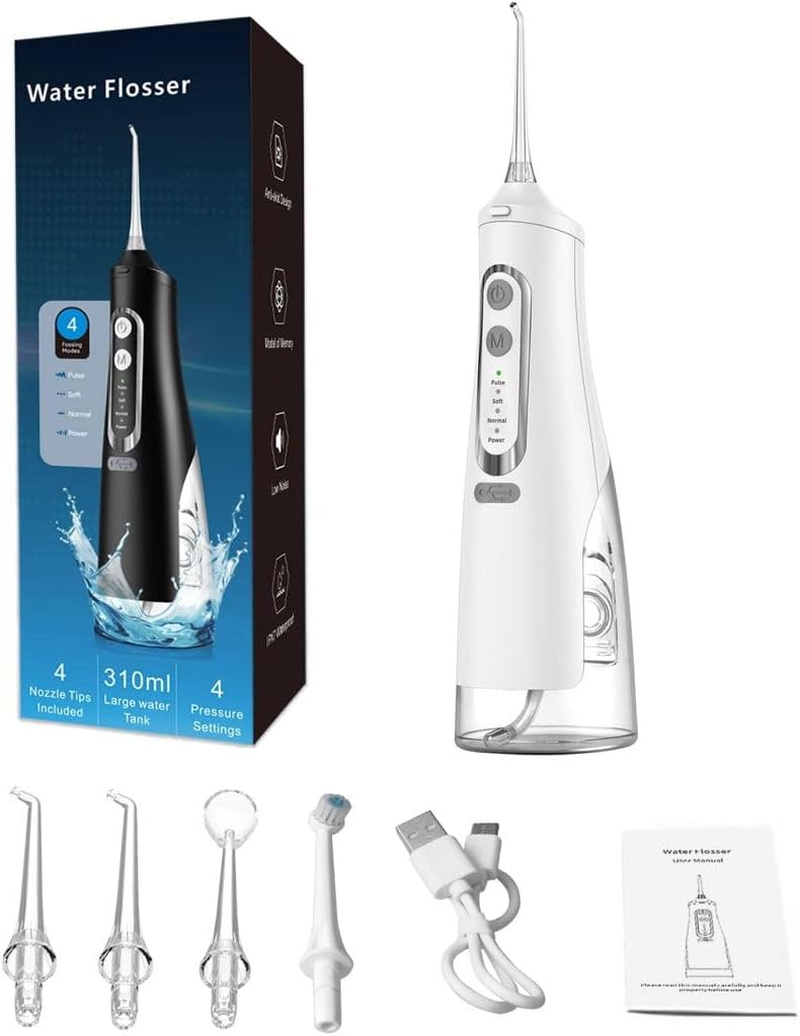 Pain Free Aussies Water Dental Flosser Teeth Pick: Portable Cordless Oral Irrigator 300ML Rechargeable Travel Irrigation Cleaner IPX7 Waterproof Electric Flossing Machine for Teeth Cleaning & Plaque Removal (White)