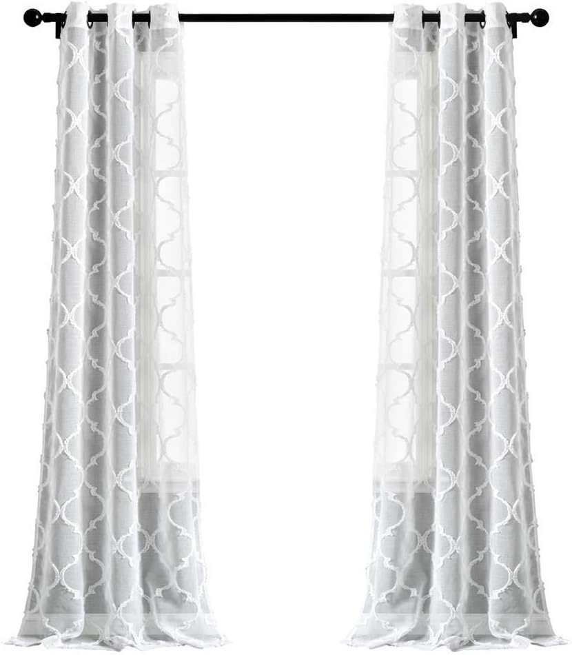 Lush Decor Gray Avon Trellis Grommet Sheer Window Curtain Panel Pair (84" X 38")