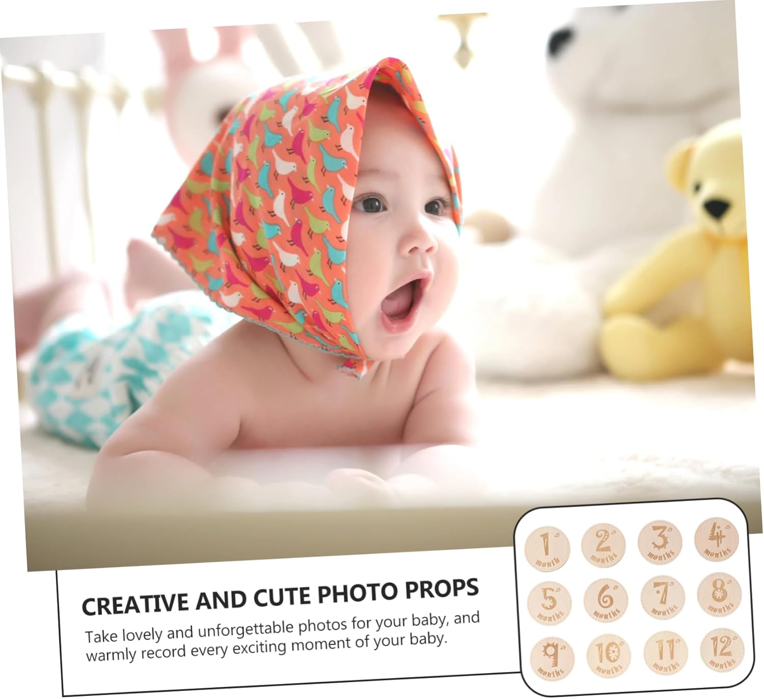 12Pcs Wooden Milestone Cards Set for Newborn Photography Creative Month Growth Commemorative Cards Fine Craftsmanship Keepsake for Shower Boy Girl Gifts image number 6