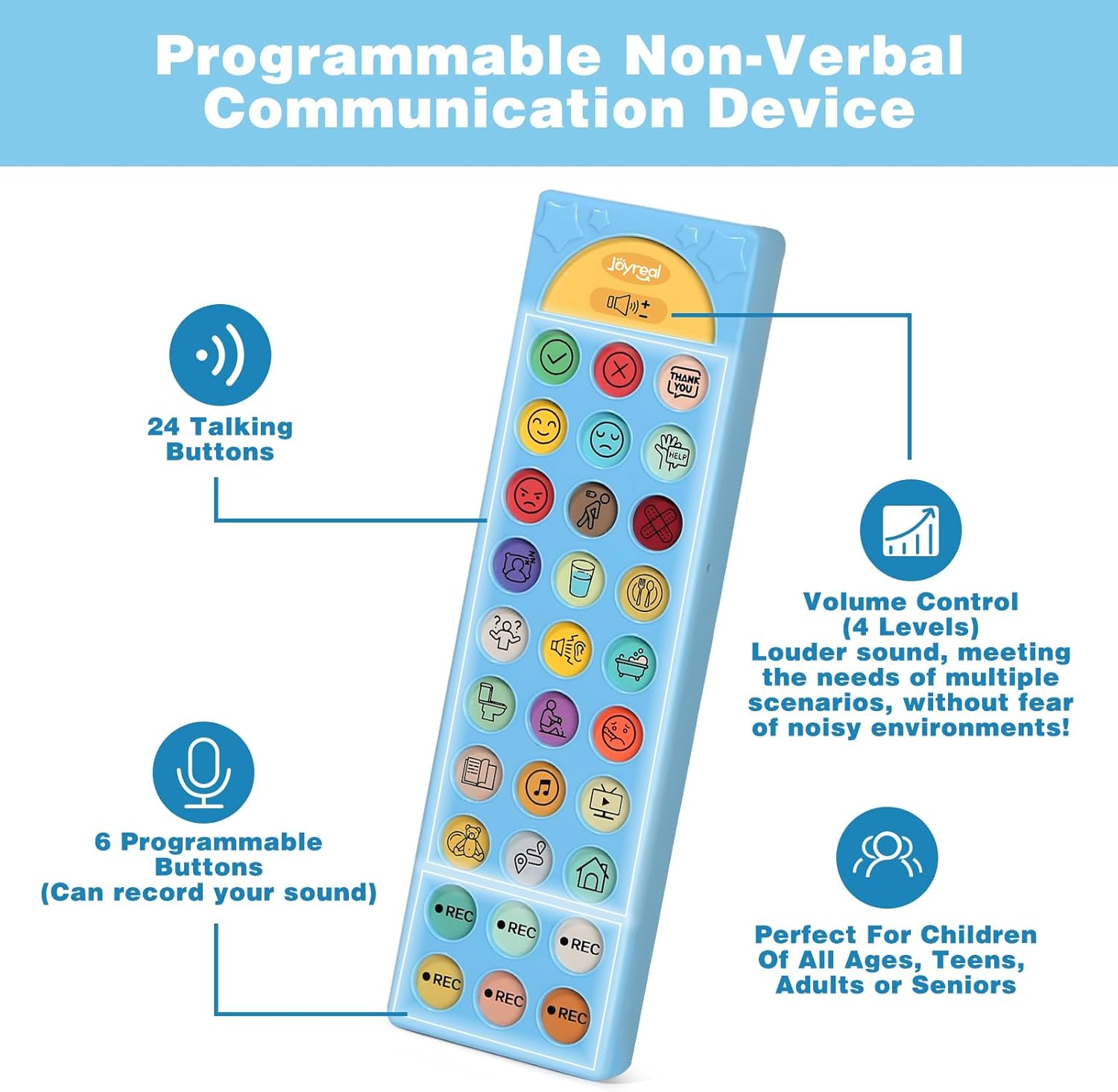 AAC Device for Autism, Joyreal Non Verbal Communication Tools for Speech Therapy & Stroke Rehab. Autism Talking Aids with 6 Programmable Buttons & Adjustable Volume, Autism Toys for Kids and Adults image number 1