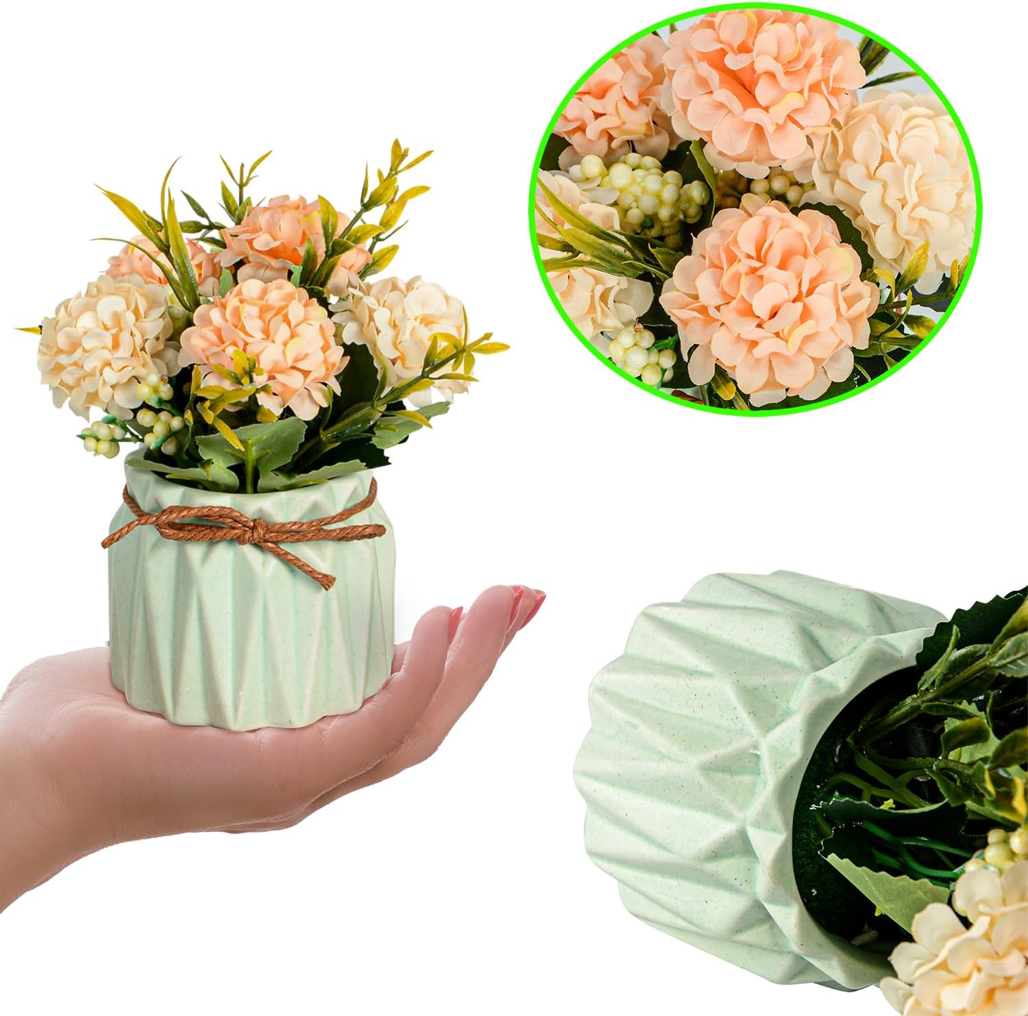 Artificial Flower Plants &ndash; Mini Fake Hydrangea Flowers in Pot for Home Decor Party Wedding Office Patio Table Desk Decoration, Set of 4, Size: 3.3''(Diameter) X 5.5''(Tall) image number 4