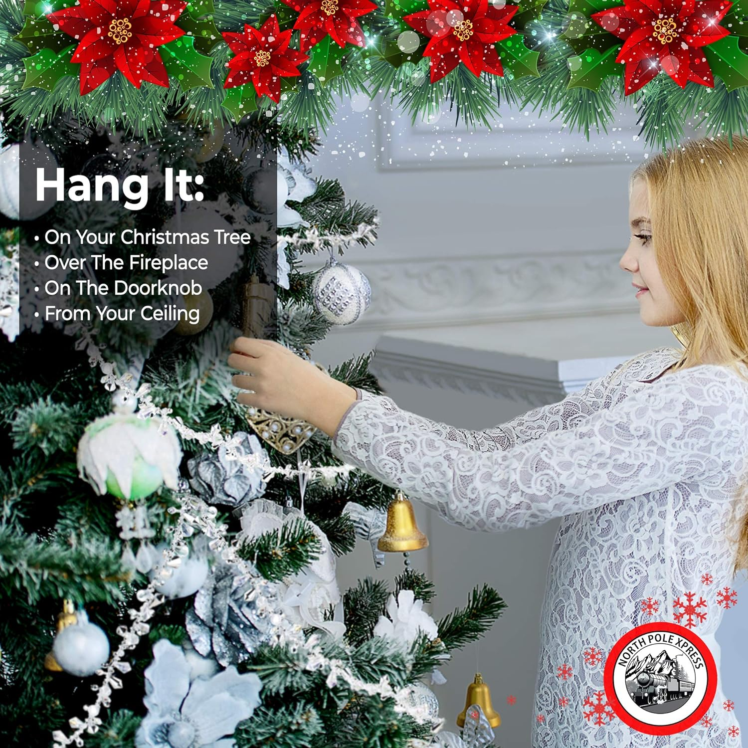 9 Foot Silver & Clear Crystal Acrylic Bead Christmas Garland | Iridescent Christmas Tree Garland Perfect for White Winter Theme Trees | Garland Christmas Decorations for Indoor Use image number 5