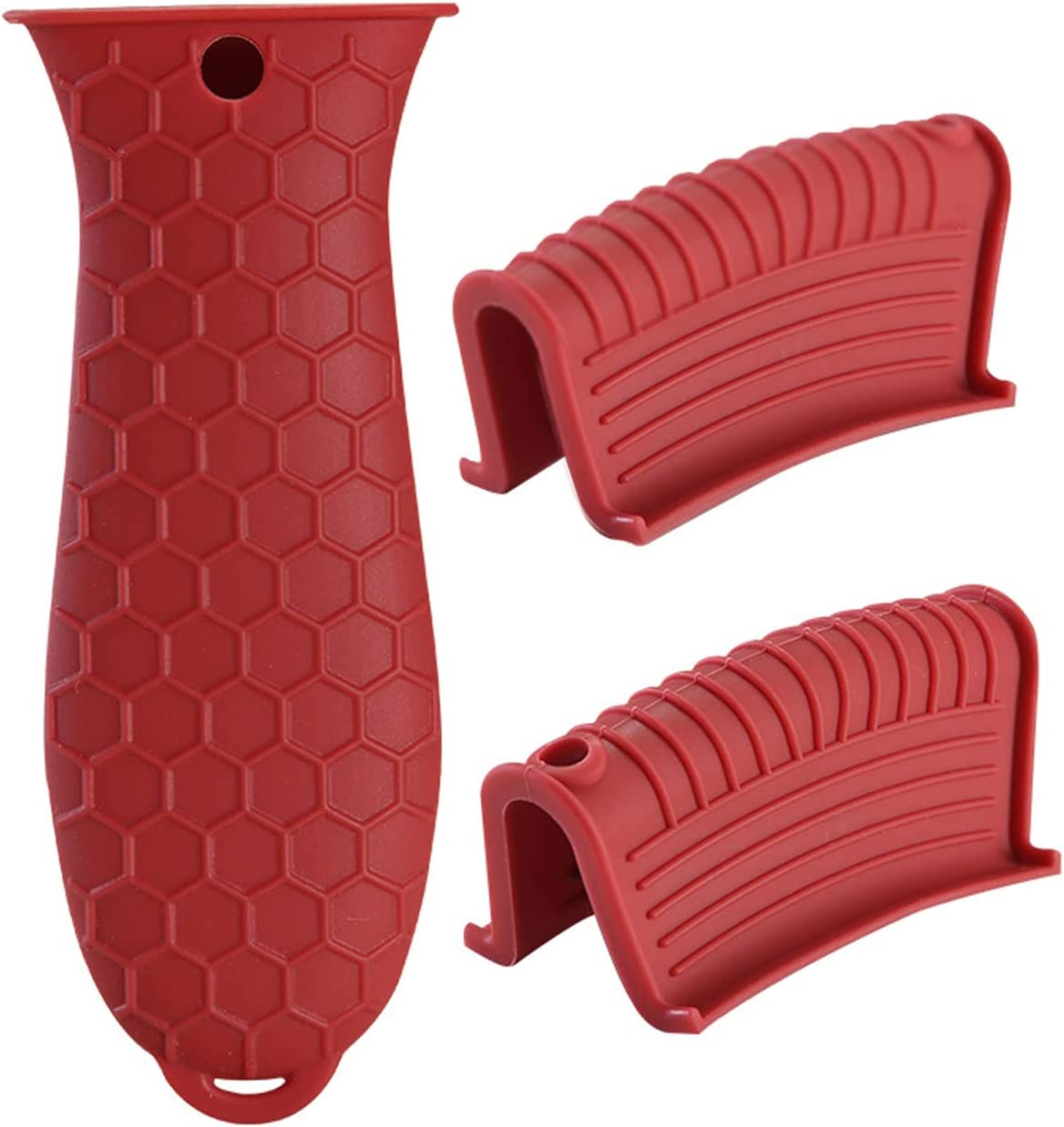 3 Pieces Silicone Hot Handle Holder Non Slip Pot Holders Cover Assist Hot Pan Handle Rubber Heat Resistant Pot Sleeve Grip Cookware Handle for Frying Cast Iron Skillet Metal Pan (Red)