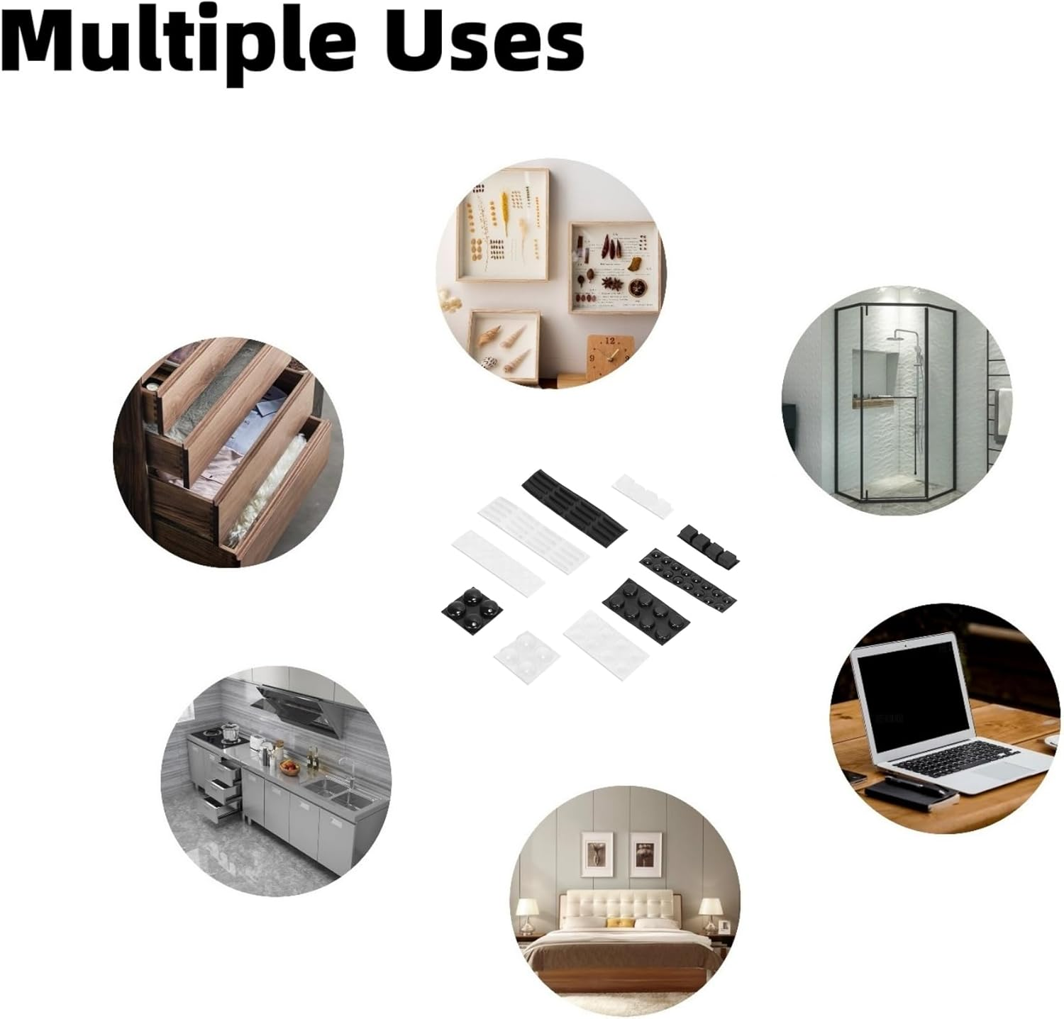 Combo of 96PCS Clear and Black Rubber Feet (Round, Square, Spherical, Rectangle) Self-Adhesive Bumper Pads for Drawers, Cabinets, Doors, Laptop Feet, Keyboards image number 6