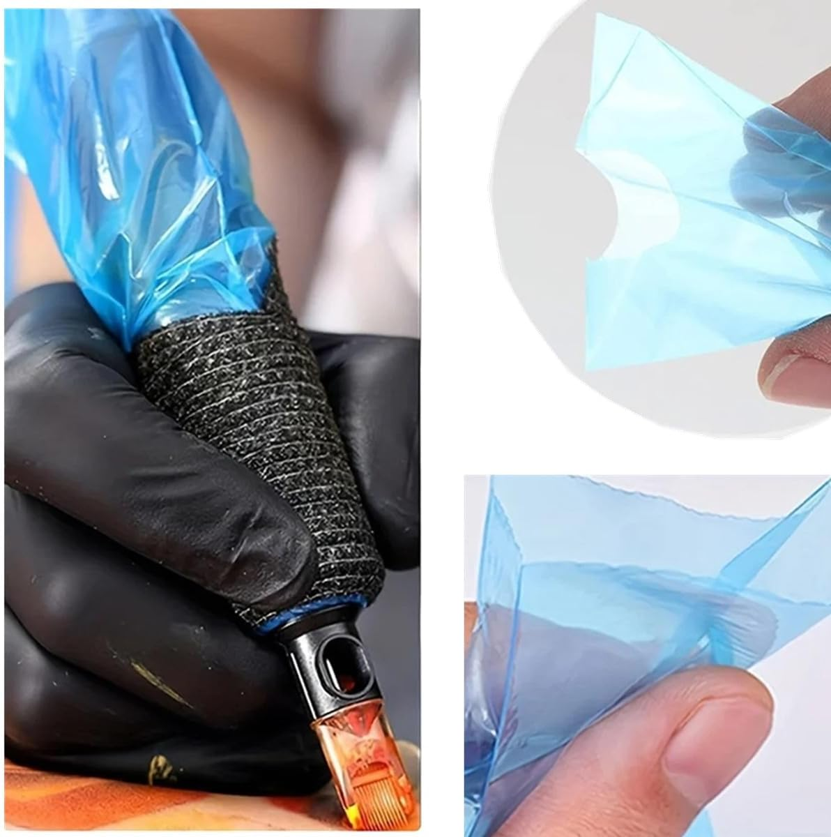 Large Machine Pen Covers with Grip Tape - Yuelong 200Pcs Blue Tattoo Pen Bags and 4Pcs Grip Wrap Kit Combination Machine Sleeves Bags Self-Adhesive Grip Covers Tattoo Supplies for Artist - Clear image number 7