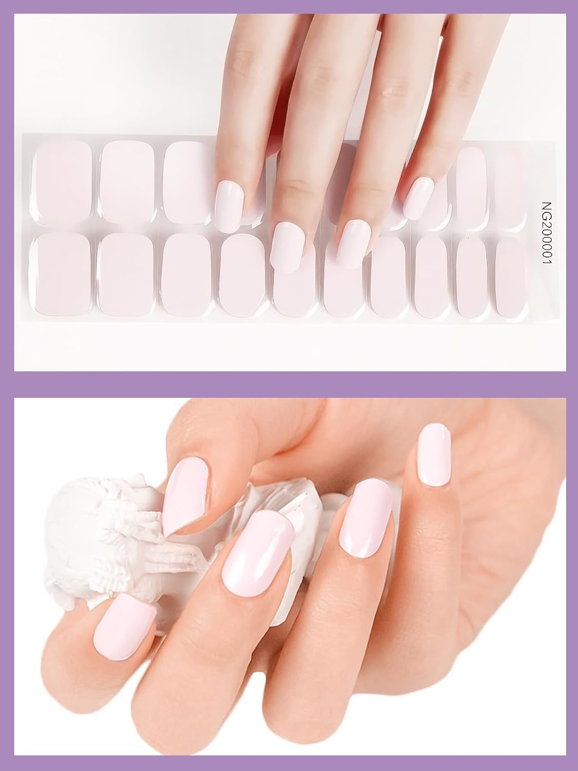 EBANKU 20PCS Gel Nails Polish Strips, Adhesive Full Wrap Nails Art Sticker, Waterproof Nail Wrap Stickers with File and Stick（Uv/Led Lamp Required） - Pink image number 2