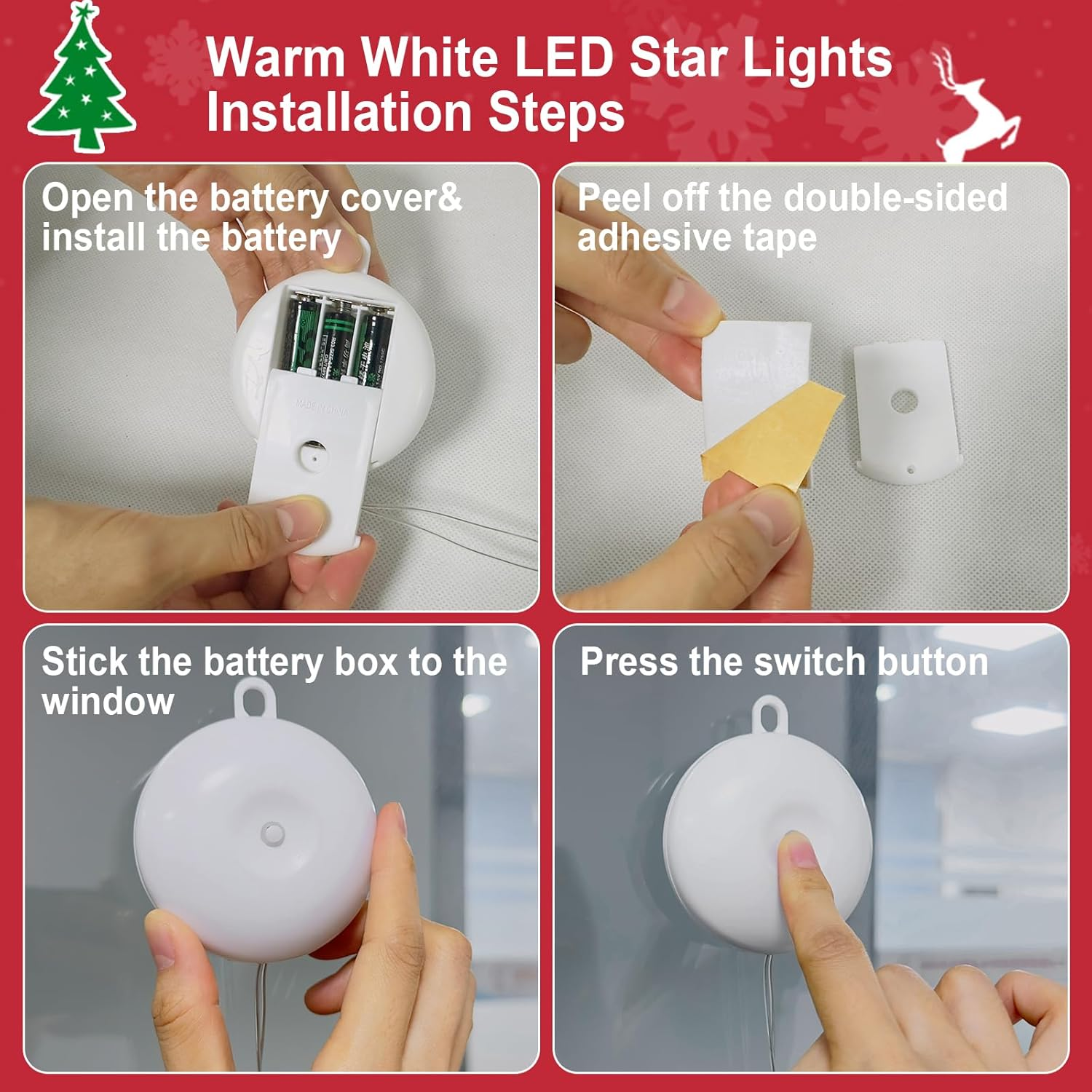 Christmas Window Lights Hanging Stars Warm White Battery Operated for Window Door Interior Wall Decoration image number 3