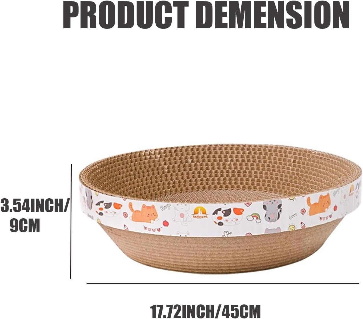 Oval Bowl Cat Scratching Bed, Corrugated Cardboard Scratcher Lounge for Indoor Cats, Small to Medium Pets, Claw Grinding Tray(Round, 45Cm L X 9Cm H) image number 5