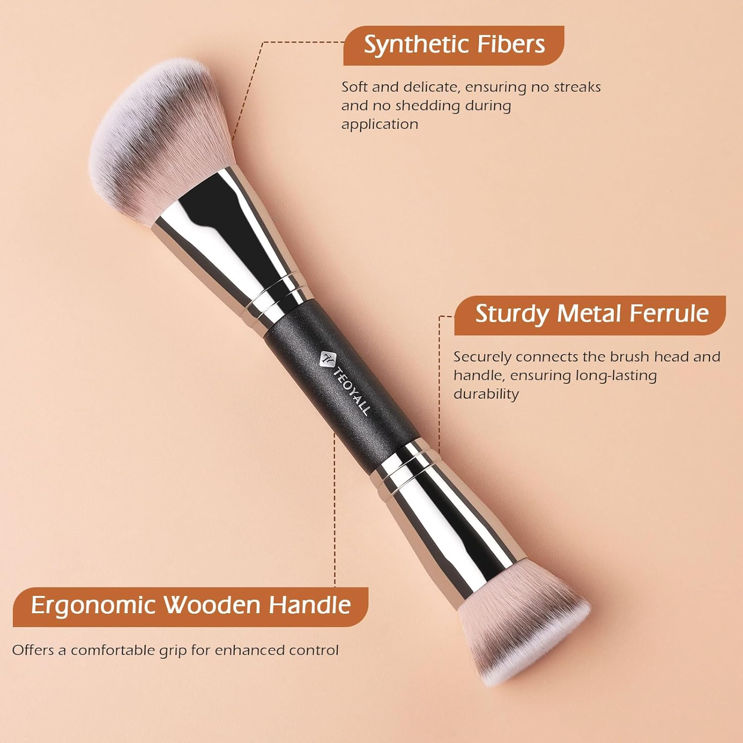 TEOYALL Dual-Ended Foundation Contour Brush, Flat Top and Angled Synthetic Bristles for Bronzer Liquid Cream Powder image number 6