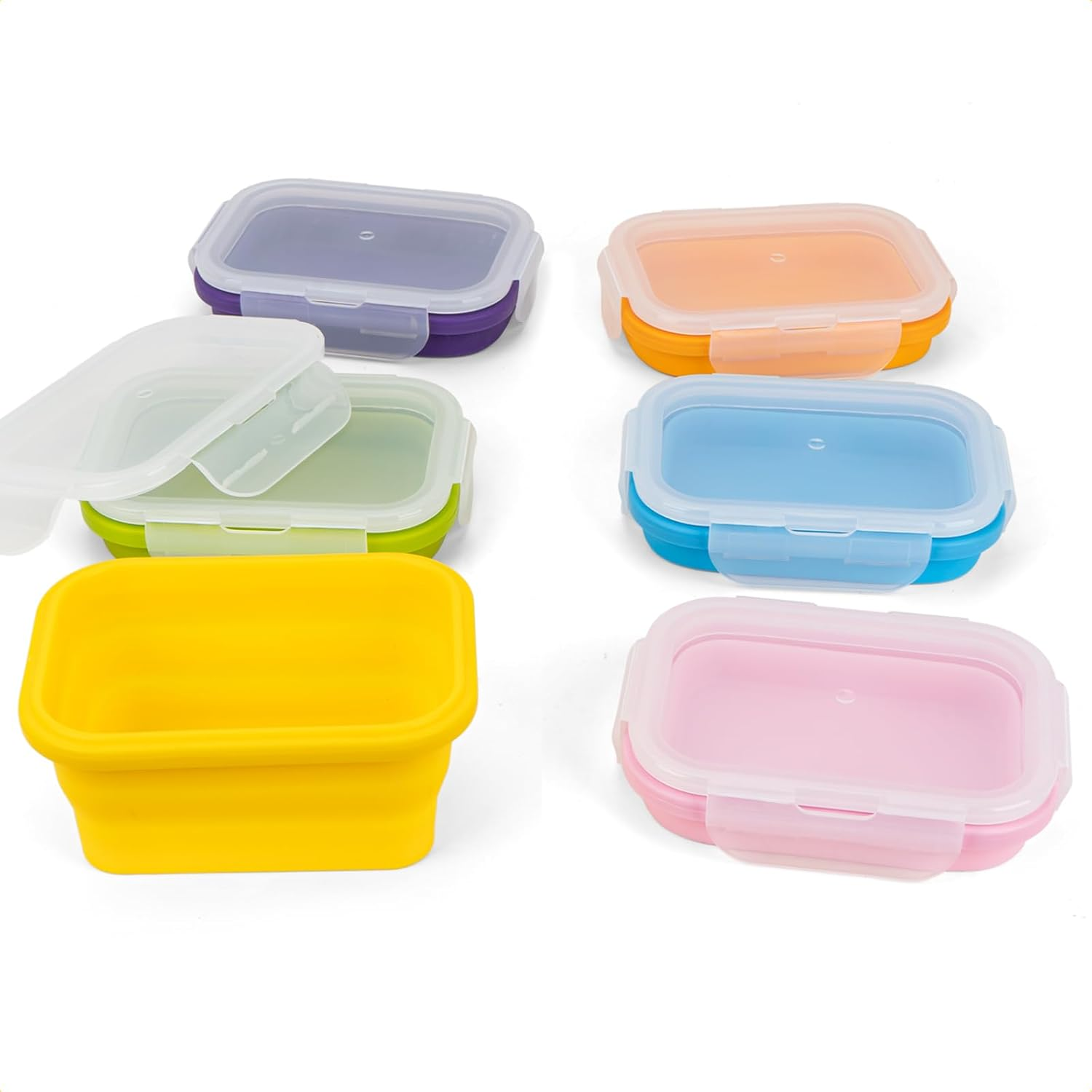 Collapsible Food Storage Containers with Airtight Lid, 4 Sizes, Annaklin Small and Large Stacking Silicone Collapsible Meal Prep Container Set for Leftover, Microwave Freezer Dishwasher Safe, Set of 4