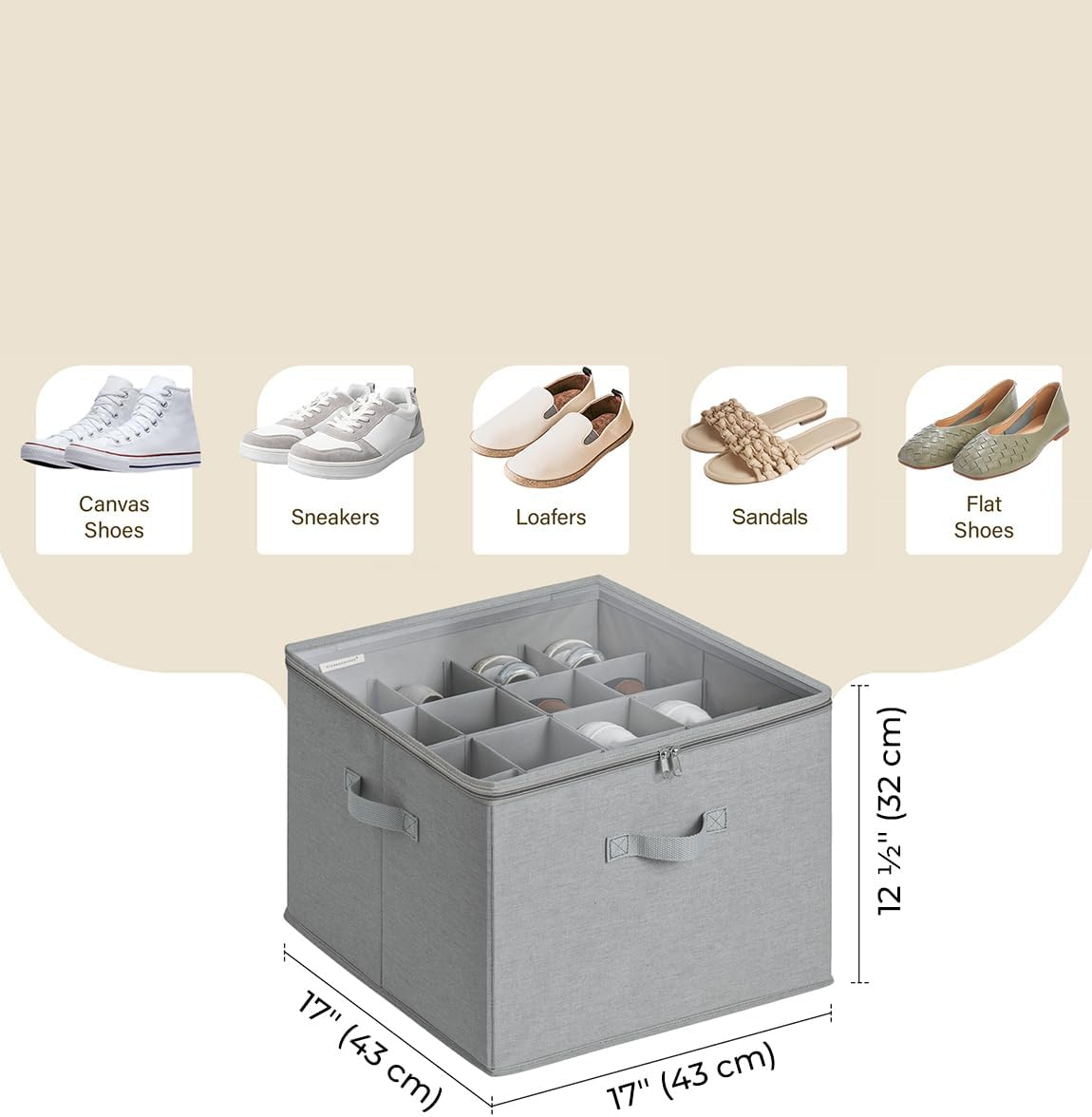Storageworks Shoe Organizer for Closet, Fits up to 24 Pairs, Shoe Cubby Storage Containers with Adjustable Dividers and Clear Cover, Grey image number 4