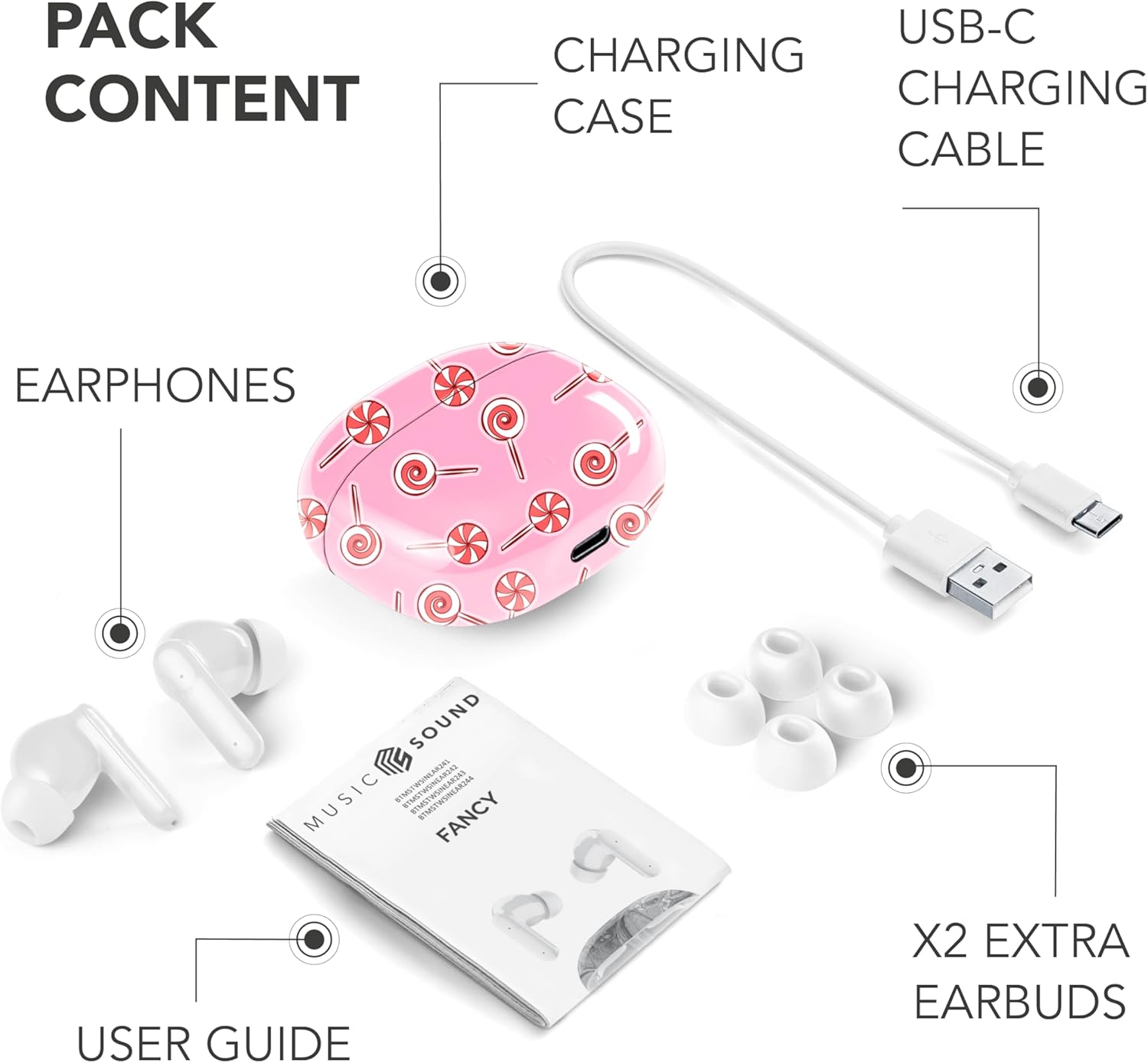 Music Sound - TWS Fantasy Bluetooth Headphones - In-Ear Design - Wireless - Charging Case - Microphone - Playback Time up to 25 Hours - and Patterns image number 4