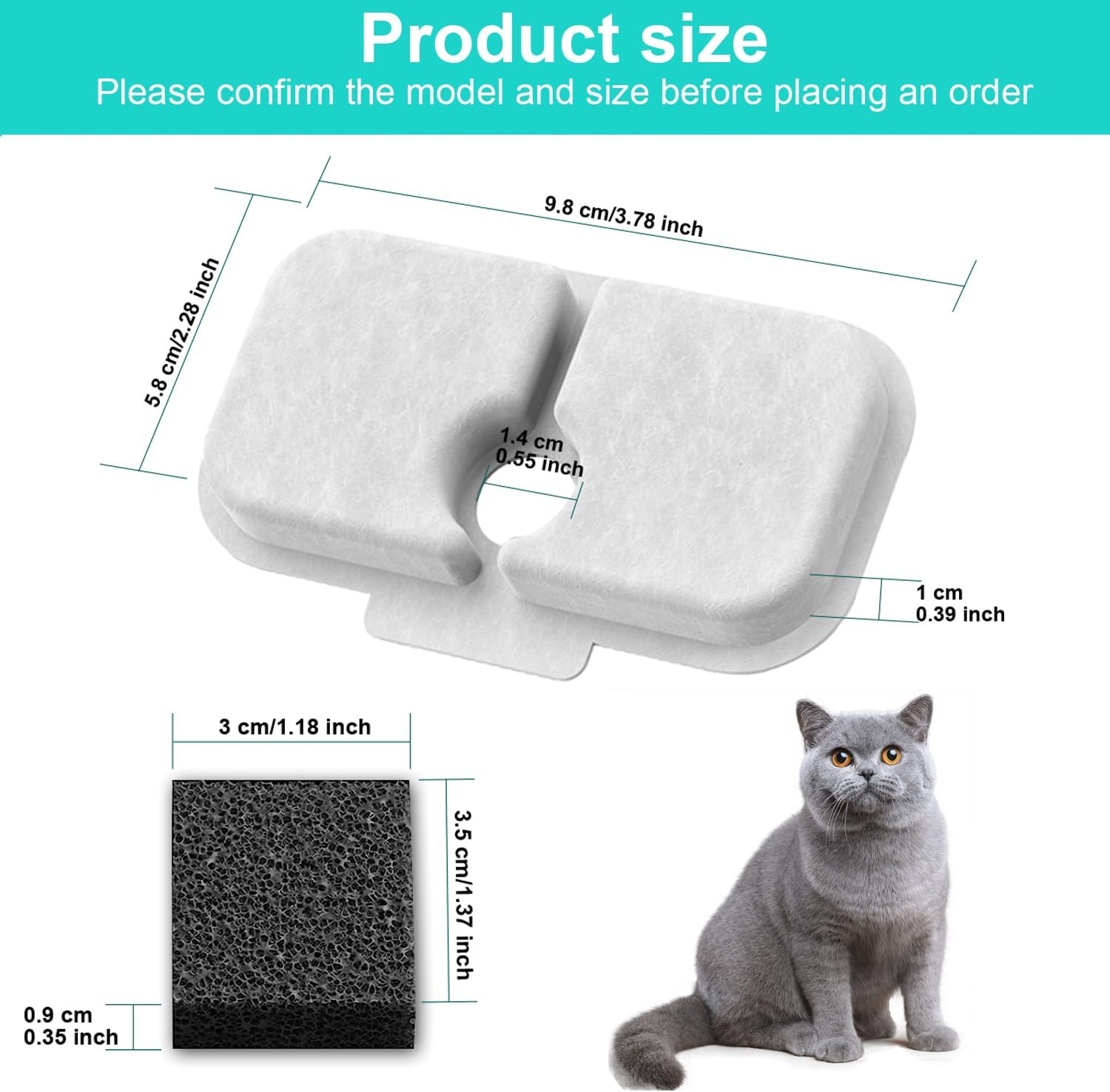 SAMANIJA 9- Pack Cat Fountain Filter Replacement with Pre-Filter Sponges, Compatible with PETLIBRO 2.5L/84Oz Cat Water Fountain PLWF005/PLWF115