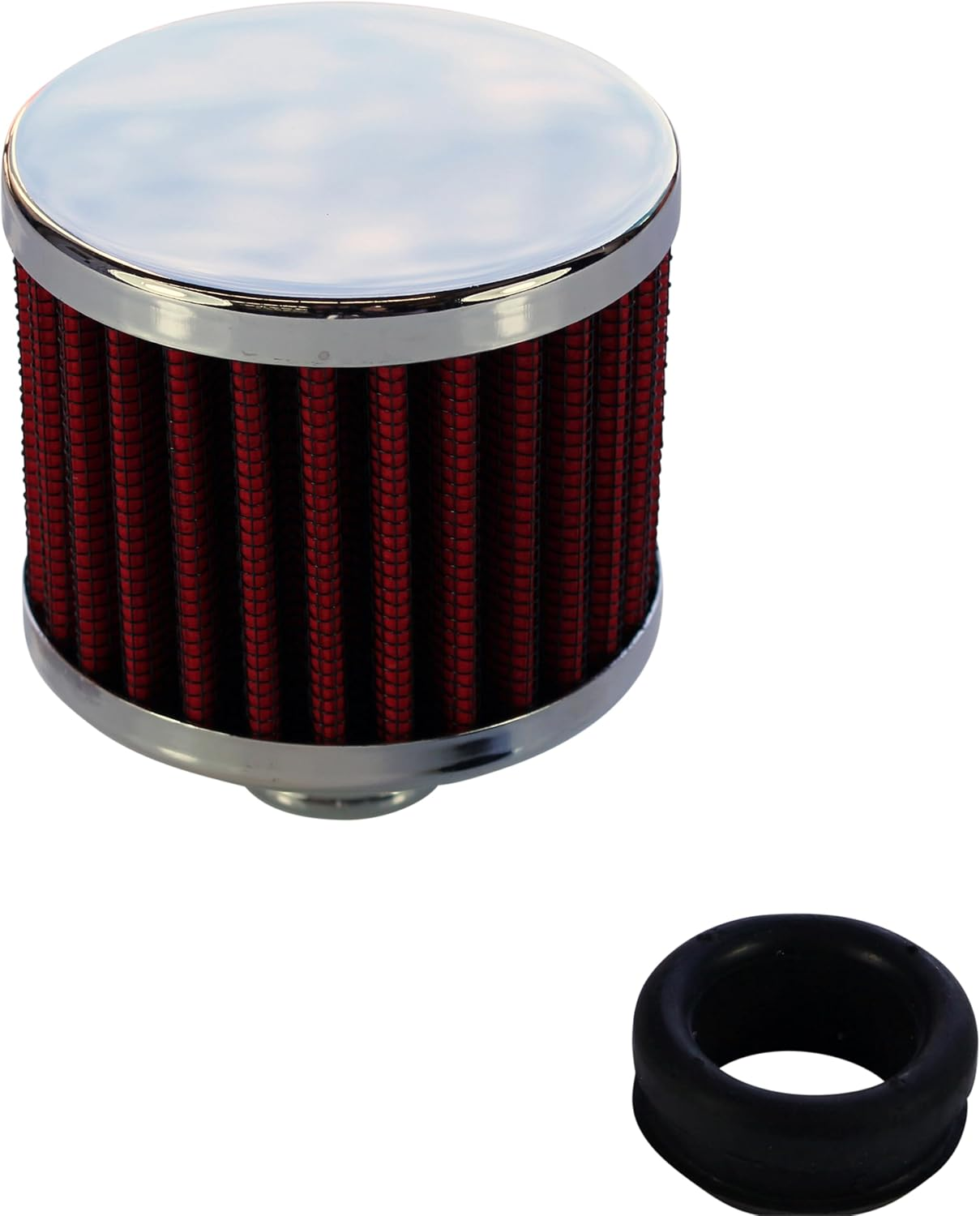 TFI Racing Valve Cover Breather Cap Push in Neck Chrome Element, Red, 1 Inch