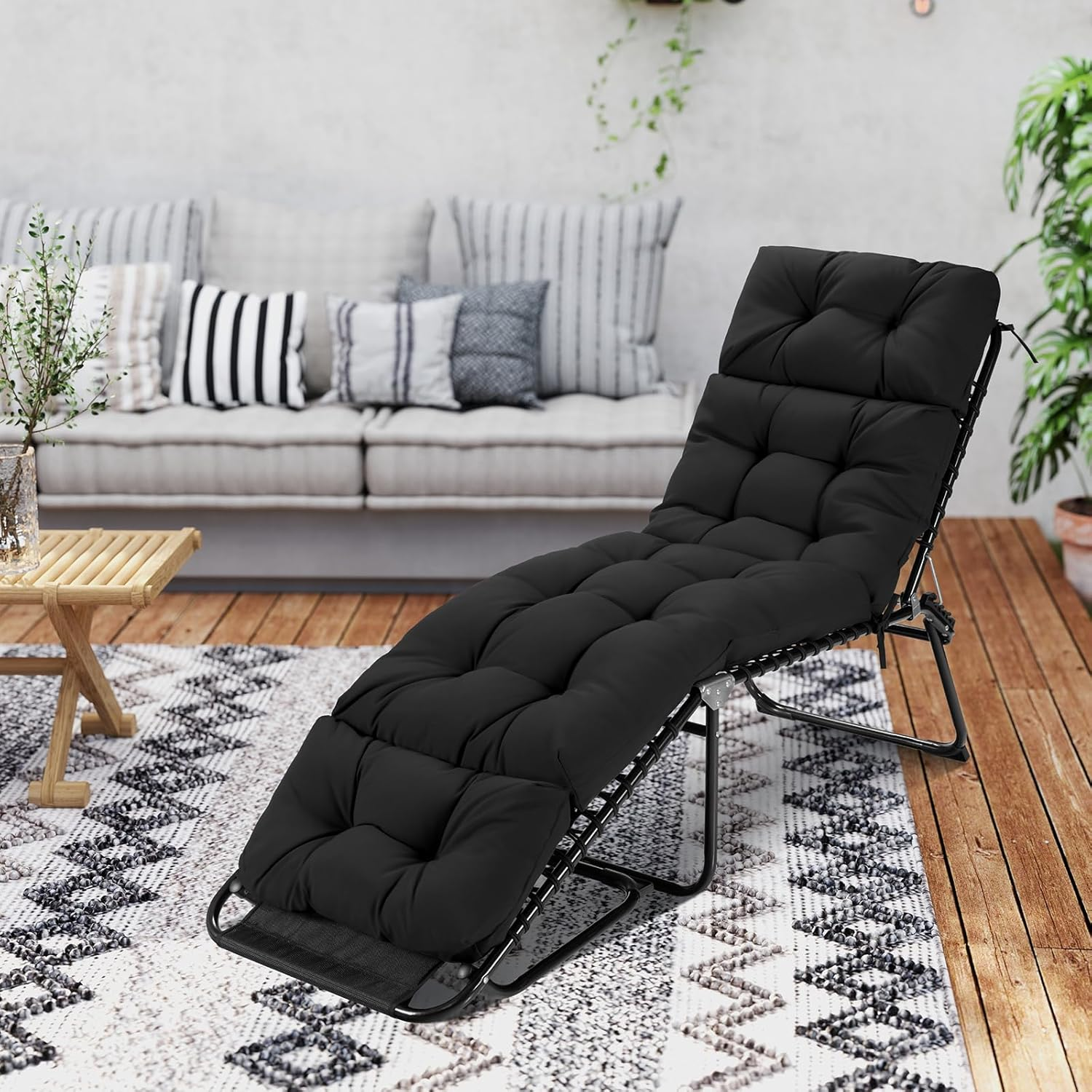 Costway Sunlounger Chair Cushion, High Back Recliner Cushion with 4 Fixing Ties, Thick Padded Reclining Chair Rocking Cushion for Outdoor Indoor (Only Cushion) (1, Black, 186 X 56 X 11 Cm) image number 5