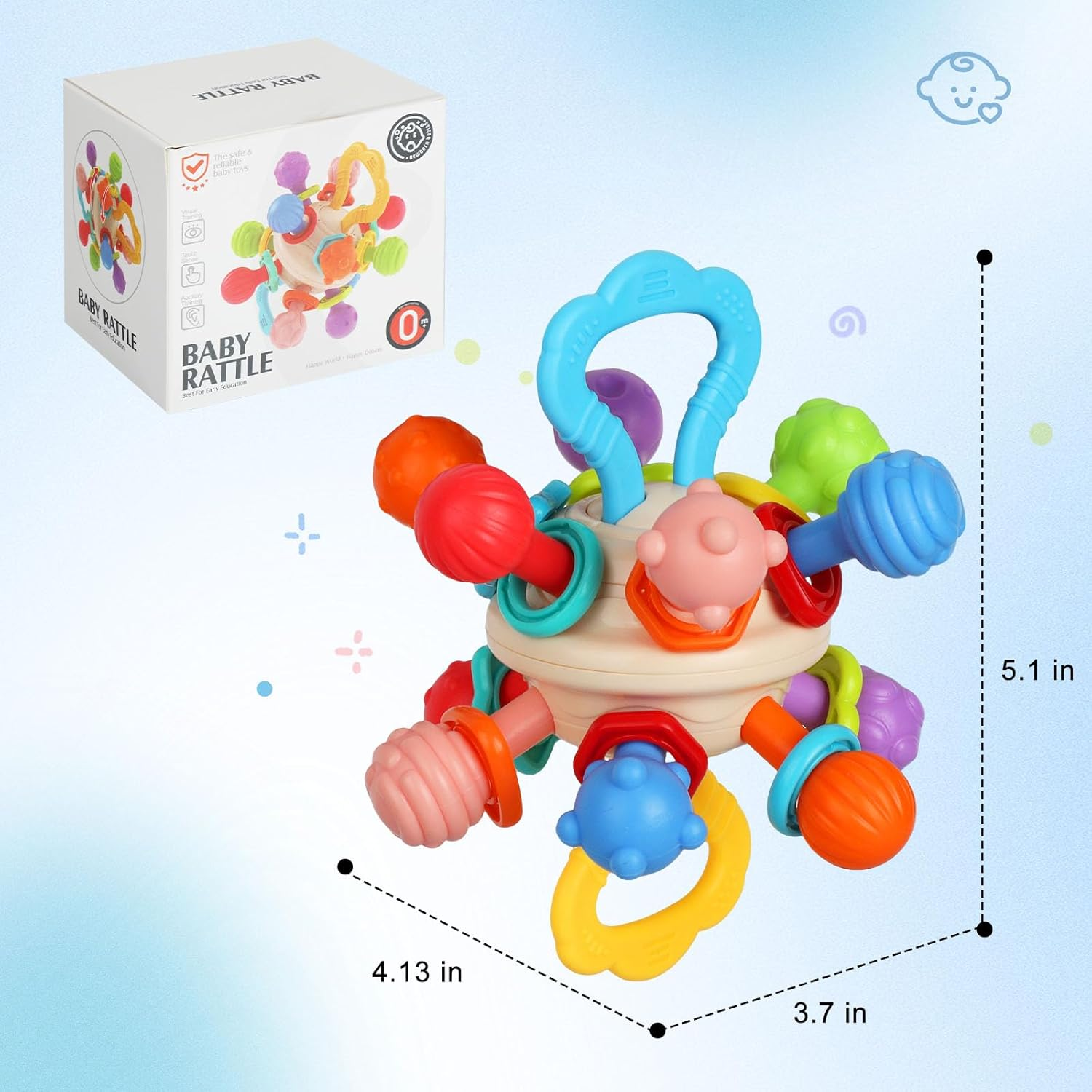 Baby Montessori Sensory Ball for 0-6 6-12 Months, Food Grade Baby Rattle, Infant Newborn Developmental Learning Plays Gifts for Baby Boys Girls image number 3