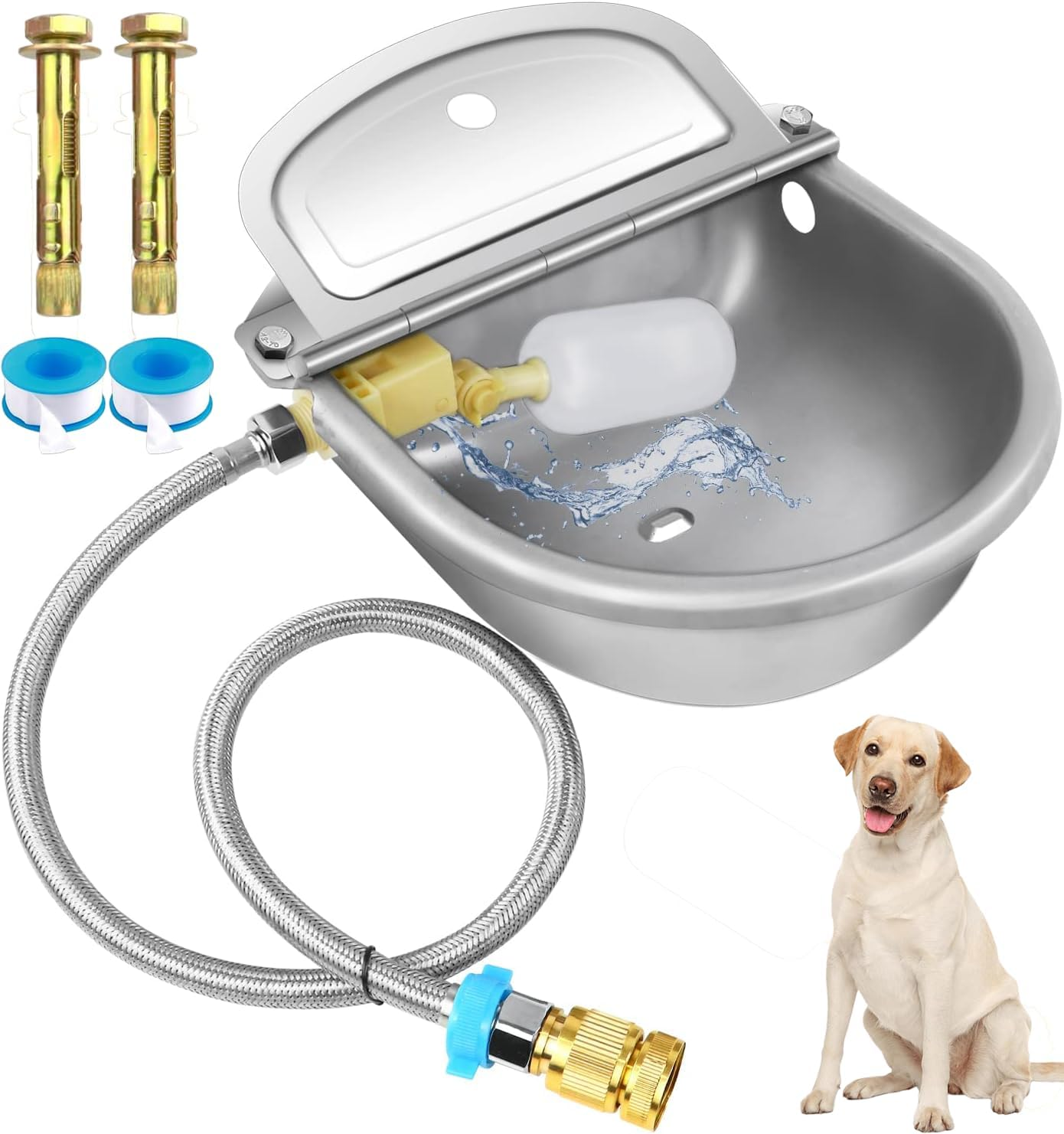 Automatic Drinking Water Bowl,Stainless Steel Drinking Bowl for Dogs,With Float Valve,Automatic Animal Drinking Water Bowl,Water Bowl,With Drain Hole Durable Stainless Steel Pet,Cat, Cow Bow,Outdoor image number 1