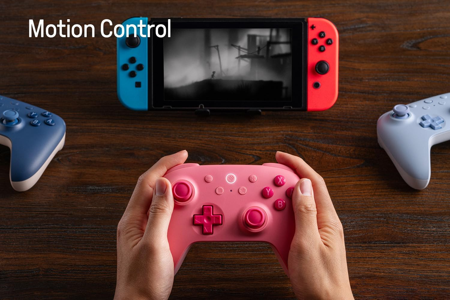 8Bitdo Ultimate 2C Hall Effect Joysticks Bluetooth Controller with Remappable L4/R4 Bumpers, 6-Axis Motion Control, Rumble Vibration and Turbo Function for Switch (Pink) - Blue image number 3