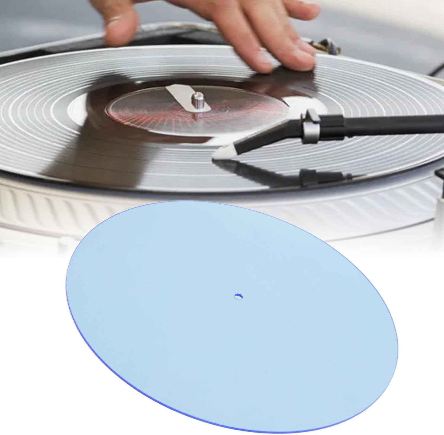 Record Player Mat, Turntable Mat Record Platter Slipmat, Acrylic Record Player Platter Slip Mats for 12 Inch Disc Acrylic Turntable Platter Mat (Light Blue) image number 4