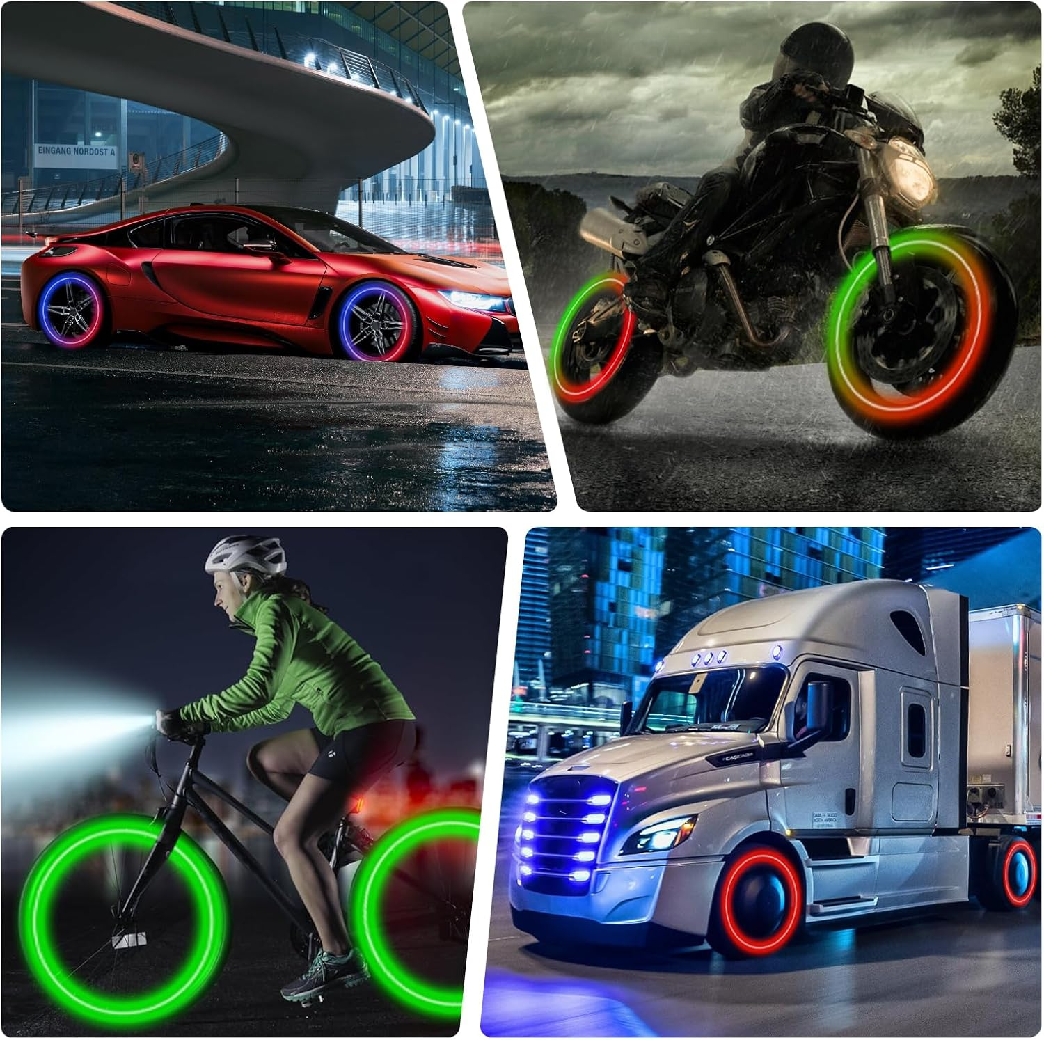 4Pcs Tire Valve Cap Lights, Glow in the Dark LED Tire Valve Lights with Motion Sensors Waterproof Colorful LED Car Wheel Lights USB Rechargeable Wheel Flashing Lamp for Car Truck Motorcycle image number 1