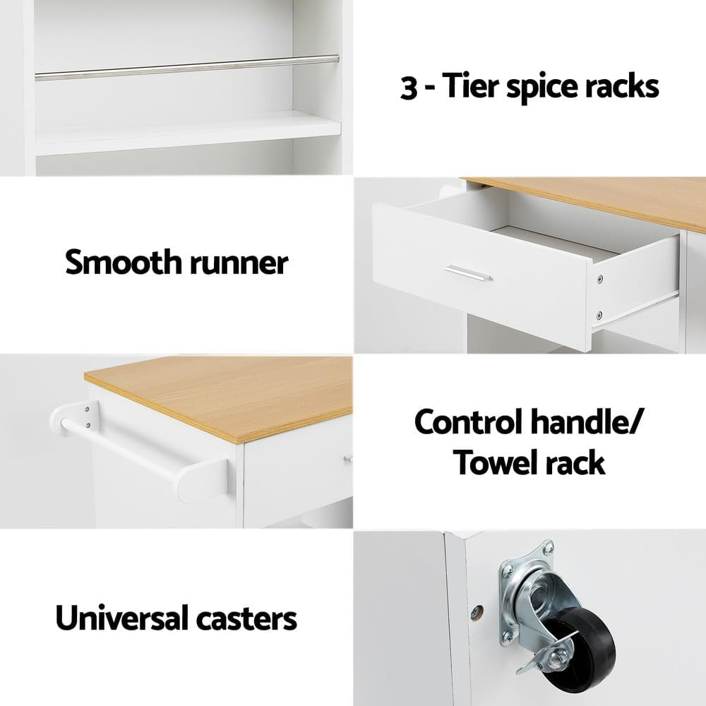Artiss Kitchen Island Trolley Rolling Serving Cart Storage Cart Shelf Towel Rack image number 1