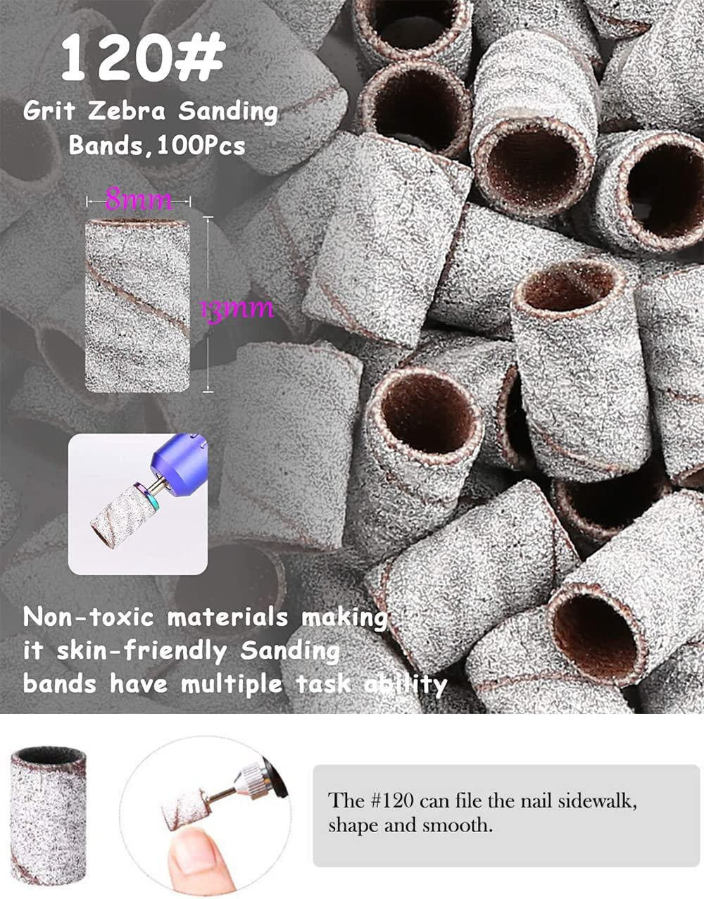 300 Pieces Sanding Bands with Storage Box and 1 Nail Drill Mandrel Bit, Beauties Factory Filing Sand Replacement Pieces for Nail Drill Machine Set, Brown 80#, White 120# and Black 180# Grits (300PCS) image number 1