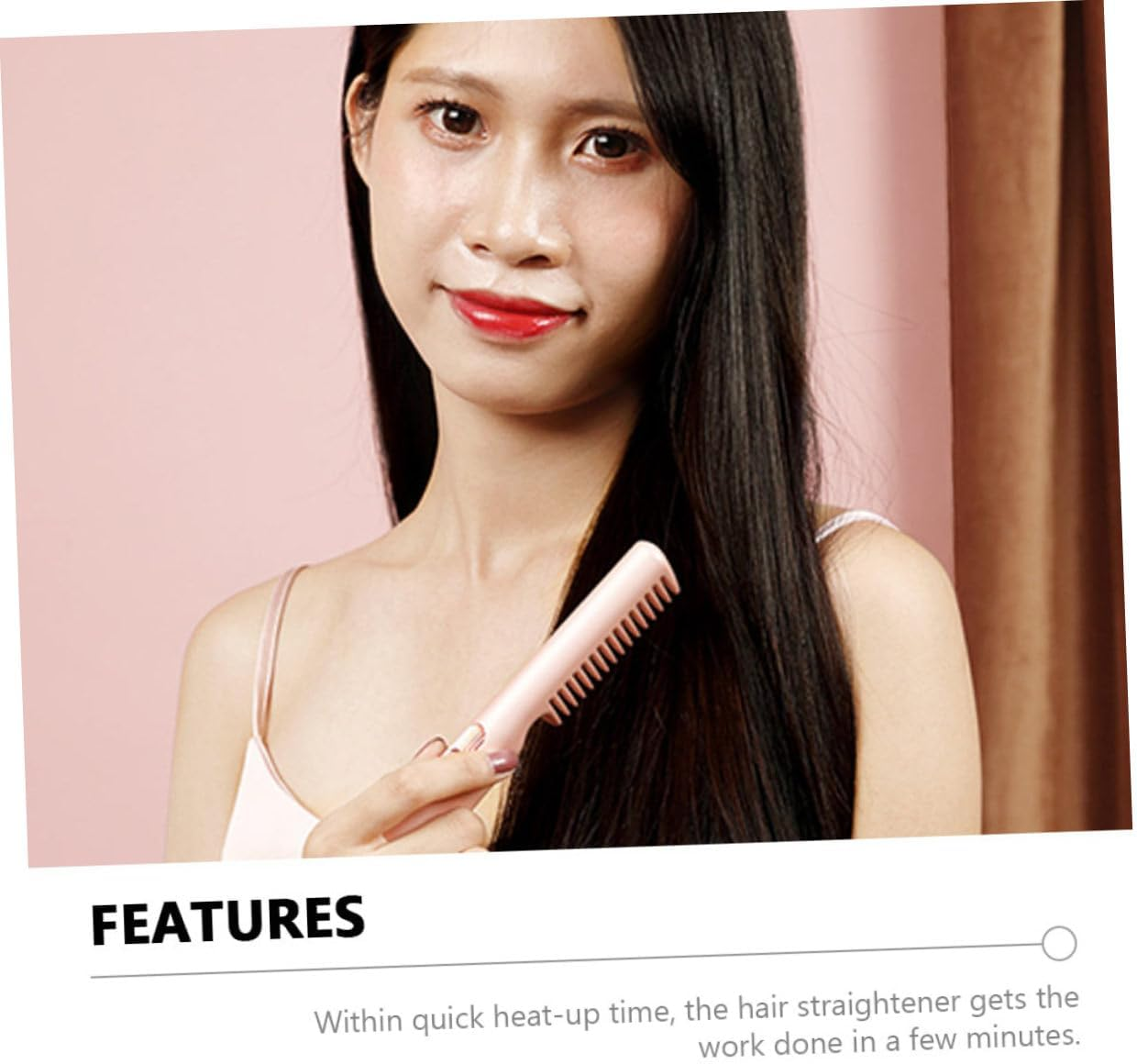 VINTORKY Unisex Rechargeable Hair Straightener Brush Portable Mini Comb Dual Function Straightener Pink image number 2