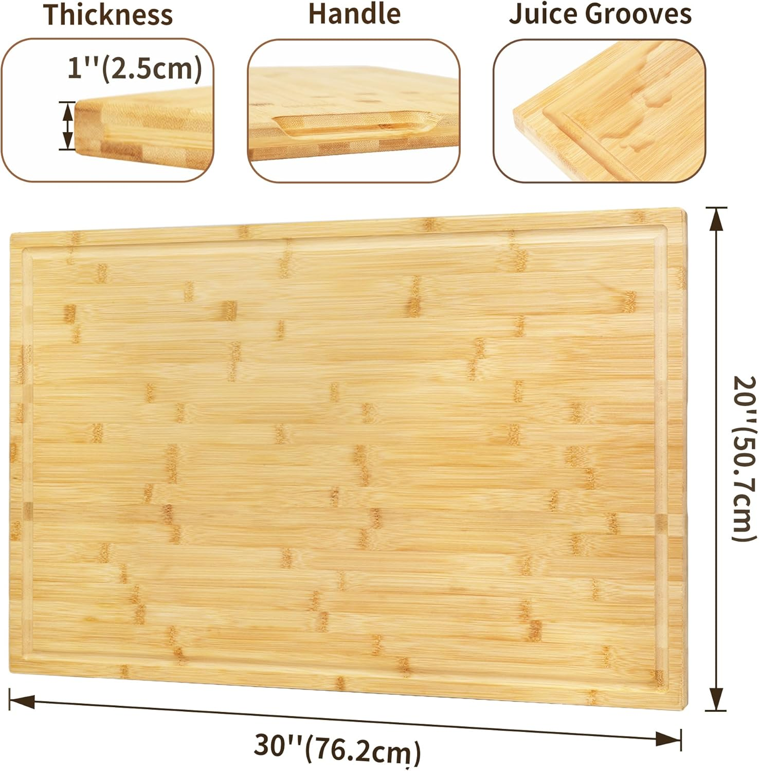 Utoplike Extra Large Wooden Chopping Board 30 X 20, XXXL Bamboo Cutting Board with Juice Groove, Handle, Big Butcher Block for Kitchen (76.2 X 50.7 Cm) image number 6