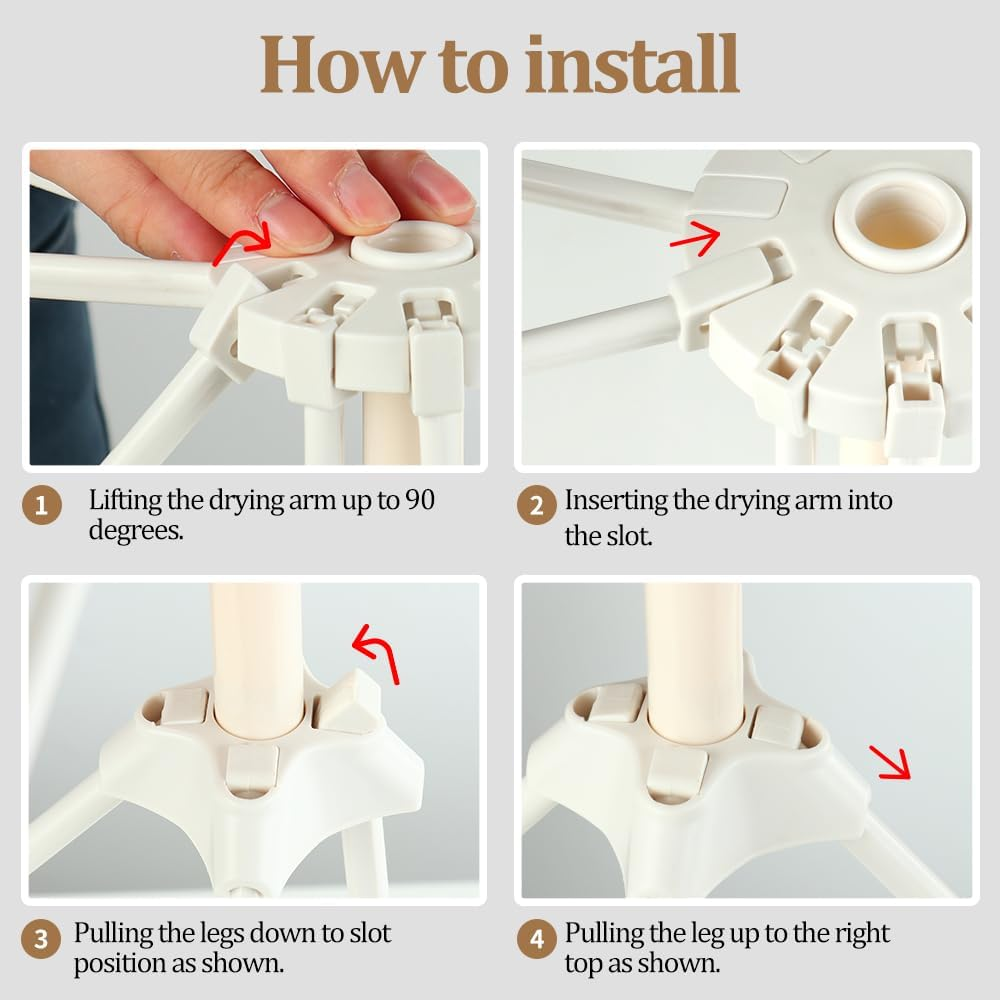 Ourokhome Collapsible Pasta Drying Rack- Plastic Household Noodle Stander with 10 Arms (White) - Red image number 6