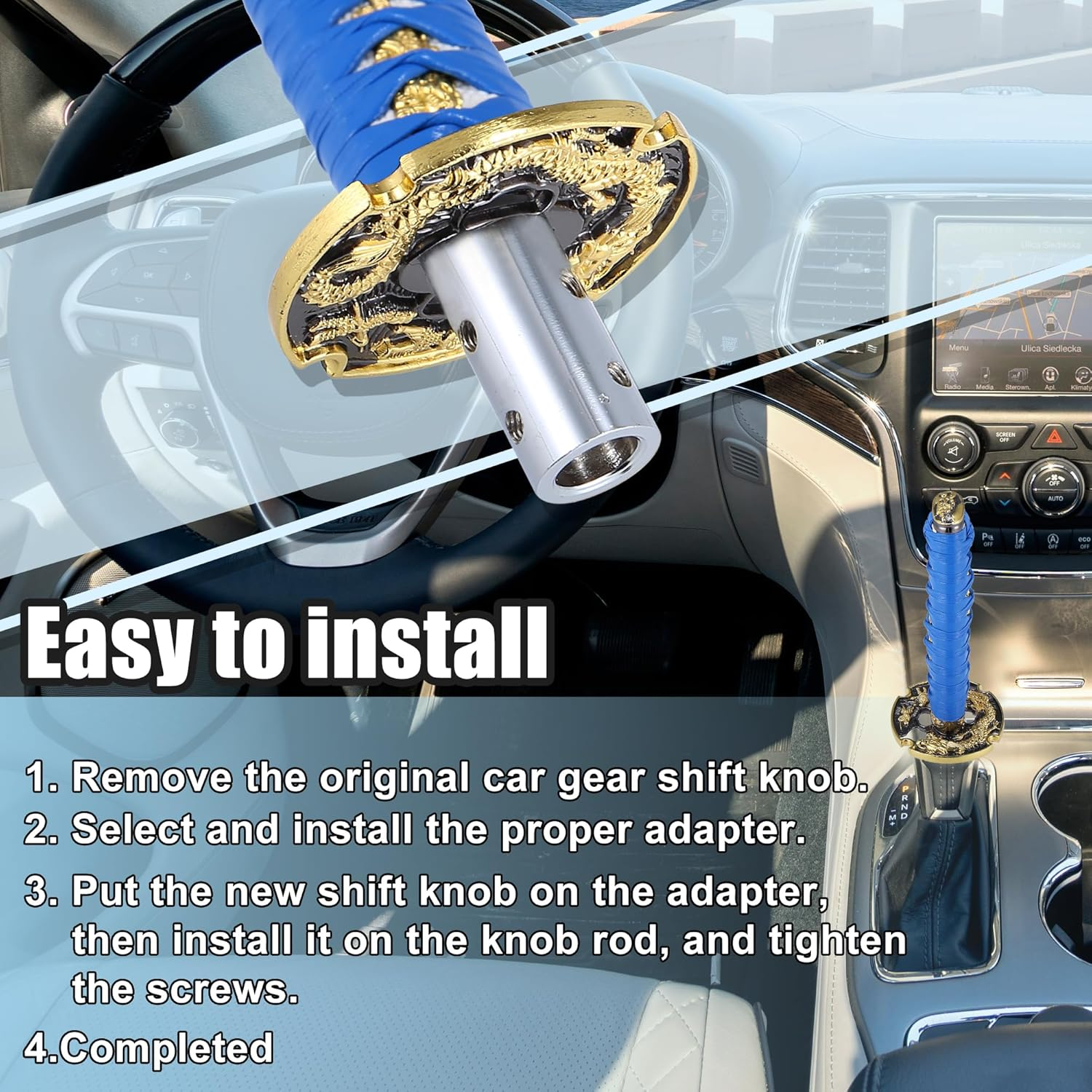 X AUTOHAUX 15Cm Samurai Sword Gear Shifter Lever Katana Shift Knob Classic Braided Pattern for Manual Automatic Shifter Blue White image number 5