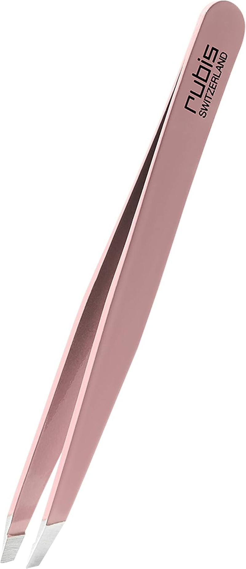Rubis Pink Tweezers - Slanted, Fine and Pointed - Tweezers for Eyebrow Plucking - Slanted Tip for Hair Removal - Professional Tweezers image number 1