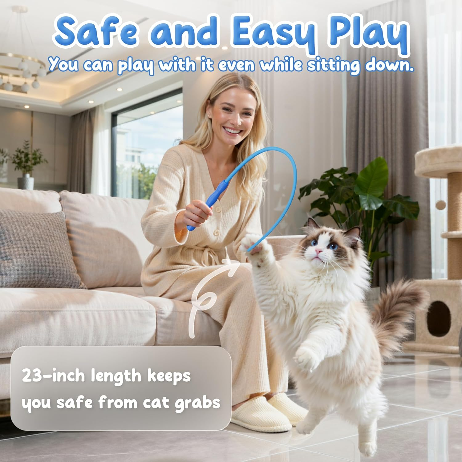 Casfuy Innovative Ultra Light Durable Tail Silicone Teaser Wand Cat Toy