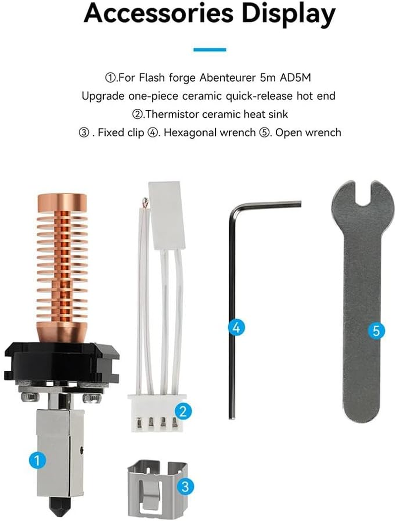 Adventurer 5M Ceramic Heating Block Kit,Ad5M Upgrade One-Piece Ceramic Quick-Release Hot End for Flashforge Abenteurer 5M/5M Pro Extruder Hot End Kit Replacement Accessories image number 5