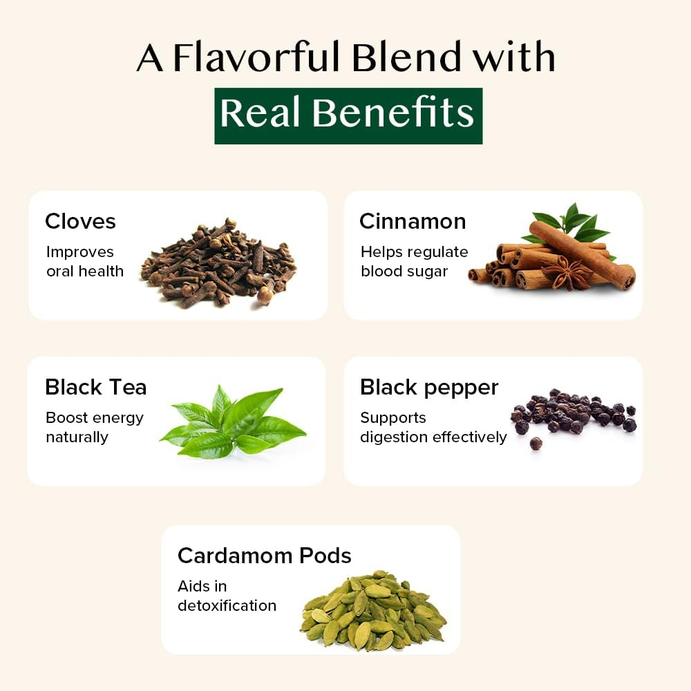 VAHDAM, India'S Original Masala Chai Tea Bags (15 Count) Non GMO, Gluten Free, No Added Flavoring | Blended W/Savory Exotic Spices | Individually Wrapped Pyramid Tea Bags | Direct from Source image number 2