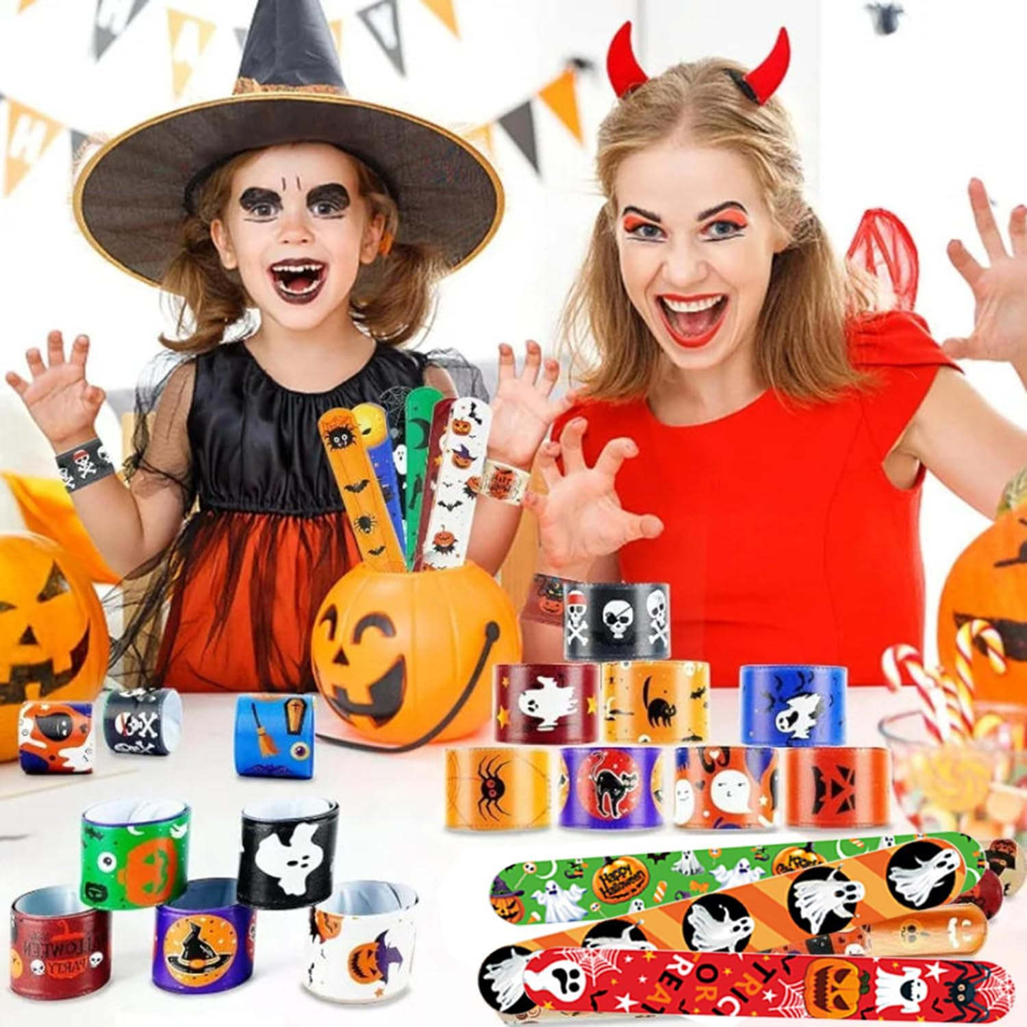 36Pcs/Pack Halloween Slap Bracelets Halloween Party Favors Friendship Bracelets Bulk for Party Supplies Snap Bracelet - Basketball image number 3