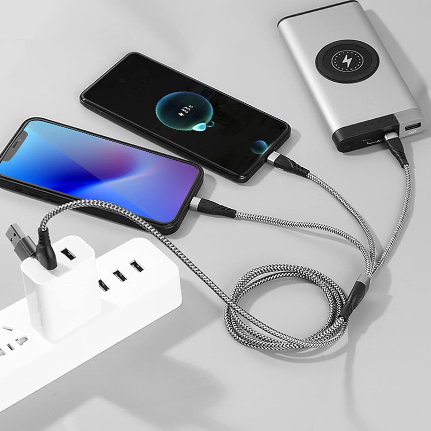 Multi Charging Cable, USB A/USB C Multiple Charger Cable Braided 5 in 1 Fast Charging Cord with Type-C/Micro USB/IP Port for Phone 16 15 14 13 12 11 Samsung Galaxy Tablets Android and More- 1.2M - Red+Black image number 5