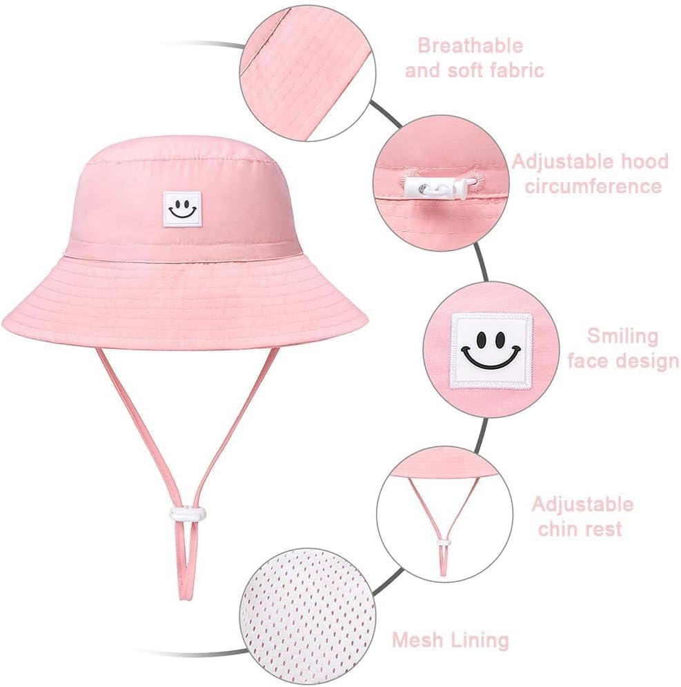 MOTRAIN Baby Sun Hat Smile Face for Boys Girls, Toddler UPF 50+ Sun Protective Bucket Hat, Summer Outdoor Adjustable Beach Cap for 2-6 Years Kids Girl Boy Pink image number 6