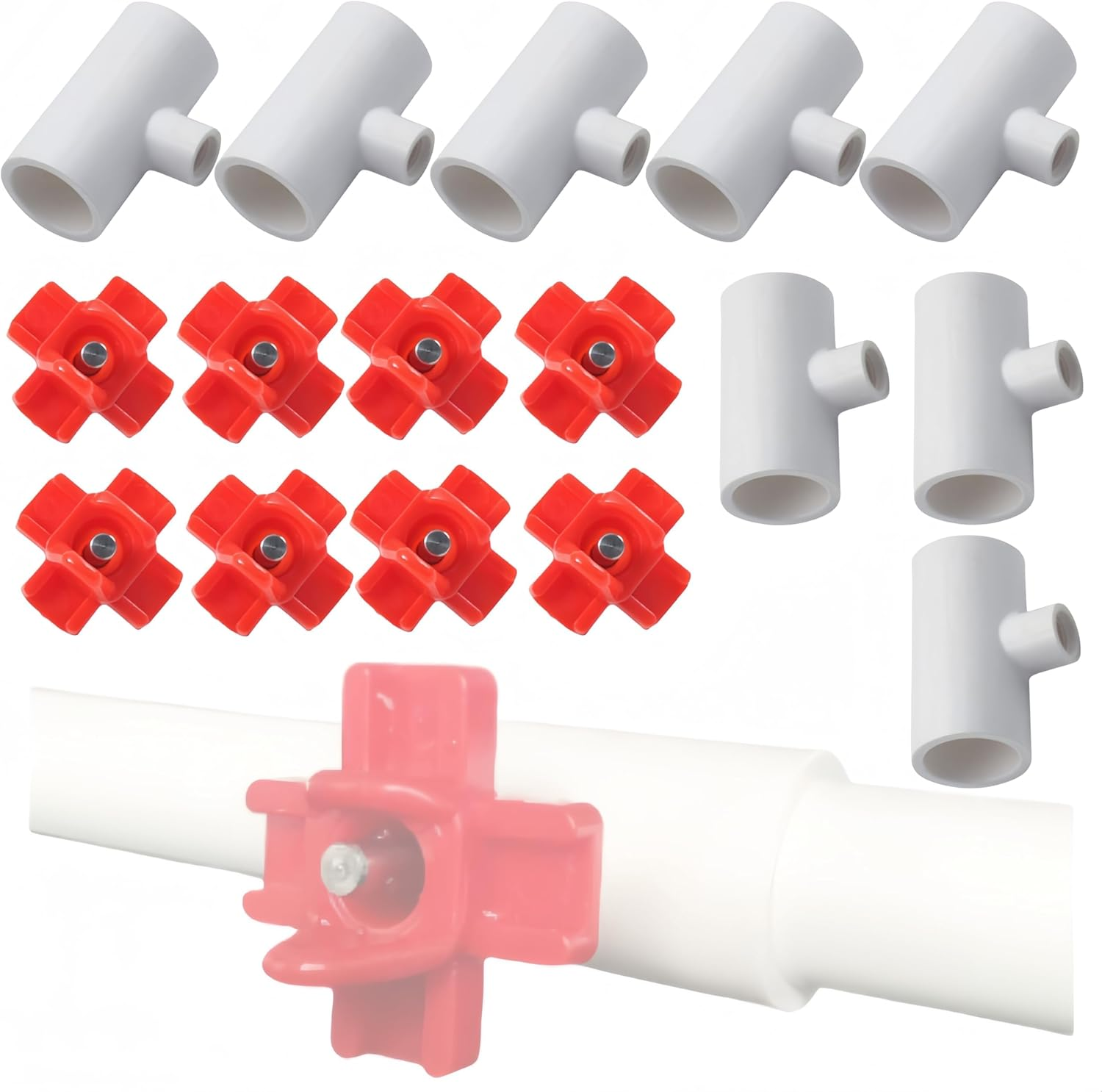 Chicken Nipples + PVC Tee Fittings, Ai-Oumleef Horizontal Chicken Nipples Waterer, Automatic Poultry Nipples, Chicken Watering System for Geese, Rabbits, Ducks(8 Pack)