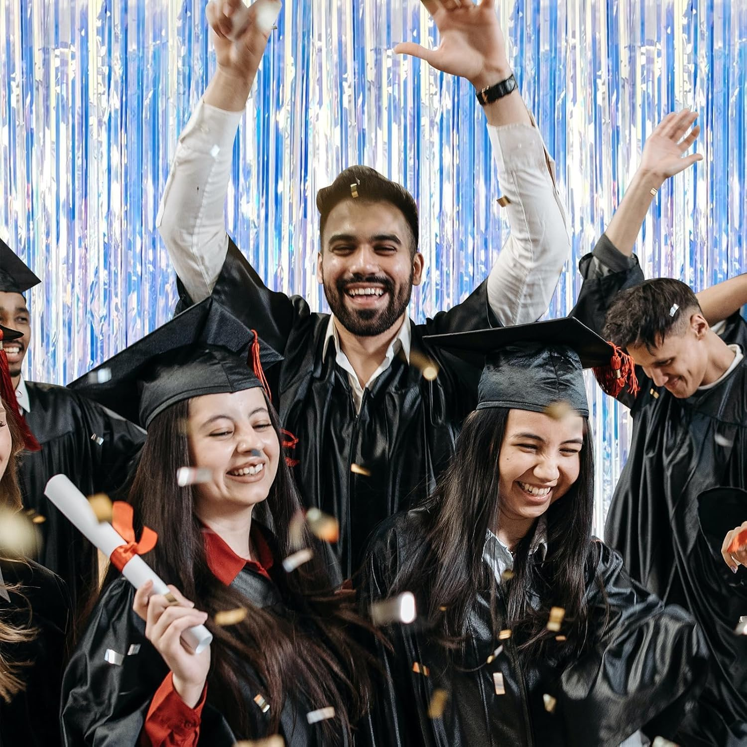 2 Pack Iridescent Party Streamers Backdrop Decorations- Neon Transparent Holographic Tinsel Foil Fringe Curtain for Mermaid/Frozen/Sea/Euphoria/Eras Party Theme Decorations 3.2Ft X 6.5Ft 2 PCS