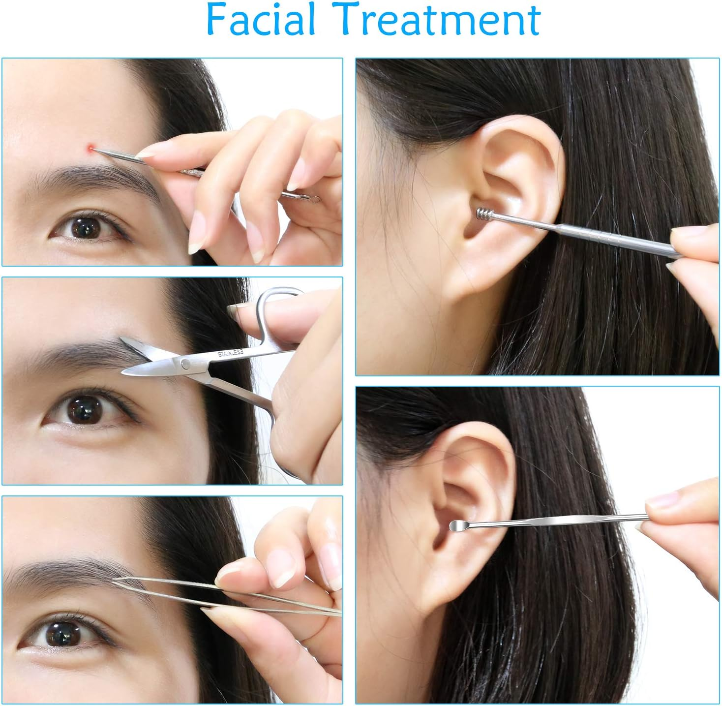 Teamkio Nail Clipper, Classic Style, Blue, Stainless Steel, 18Pcs, Travel Hygiene Kit with Leather Case