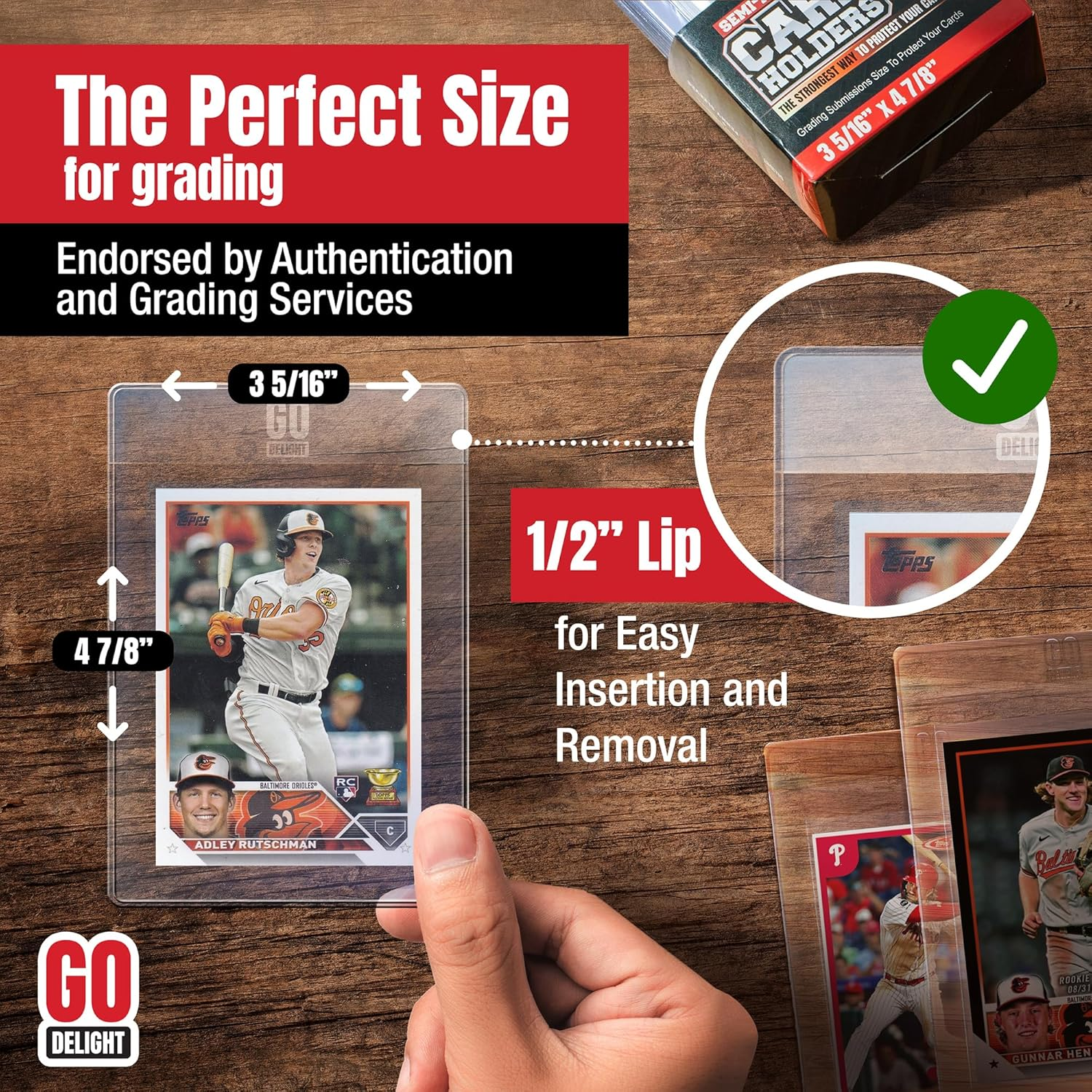 Semi Rigid Card Holders &ndash; 100 Bundle - 50 Card Holders for Trading Cards and 50 Soft Sleeves for PSA, SGC, BGS, CSG - Baseball Card Sleeves - 3-5/16" X 4-7/8" Including 1/2" Lip image number 6