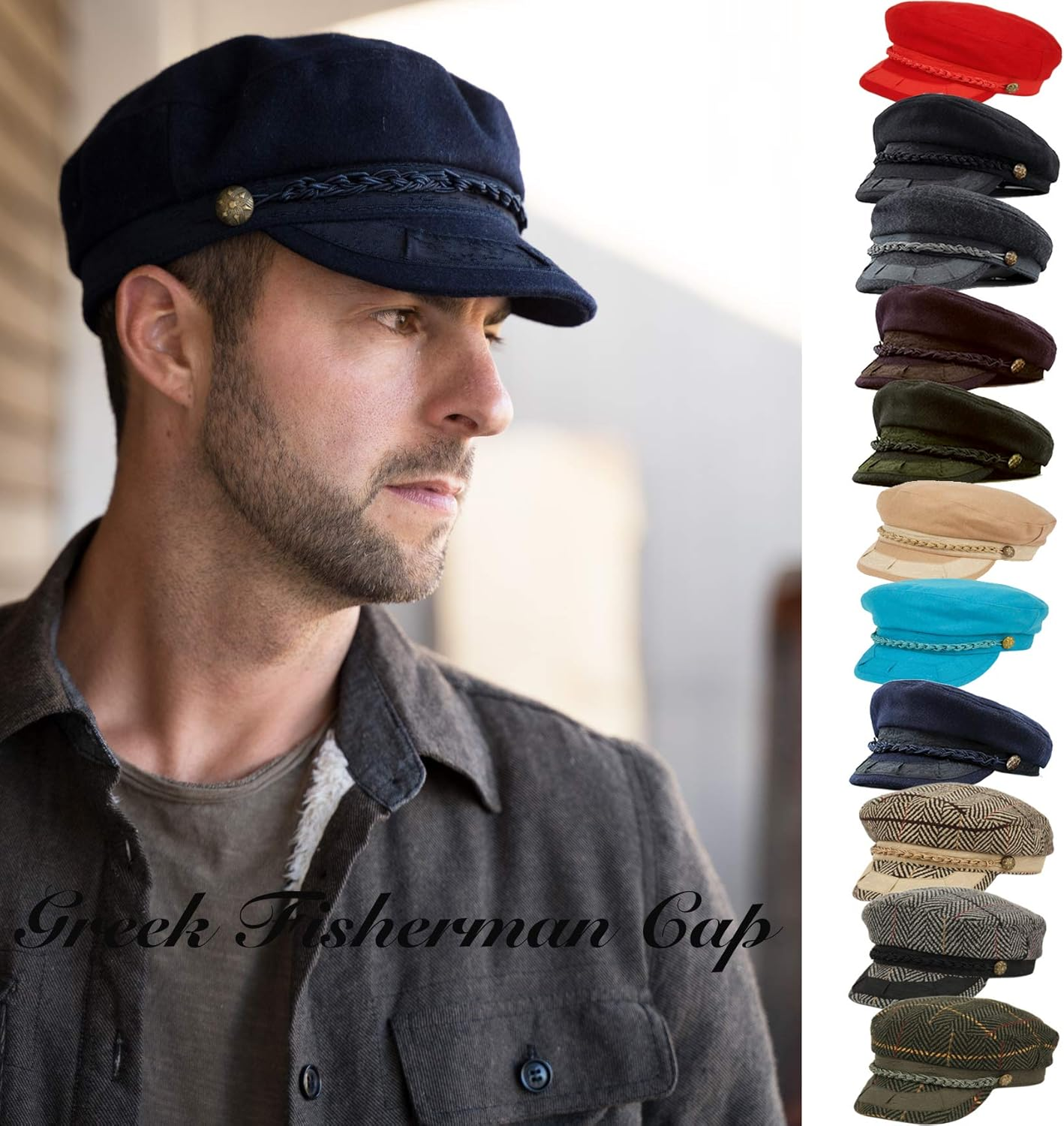 Epoch Hats Men'S Greek Fisherman Sailor Fiddler Winter Wool Driver Hat Flat Cap, Navy, Small-Medium image number 4