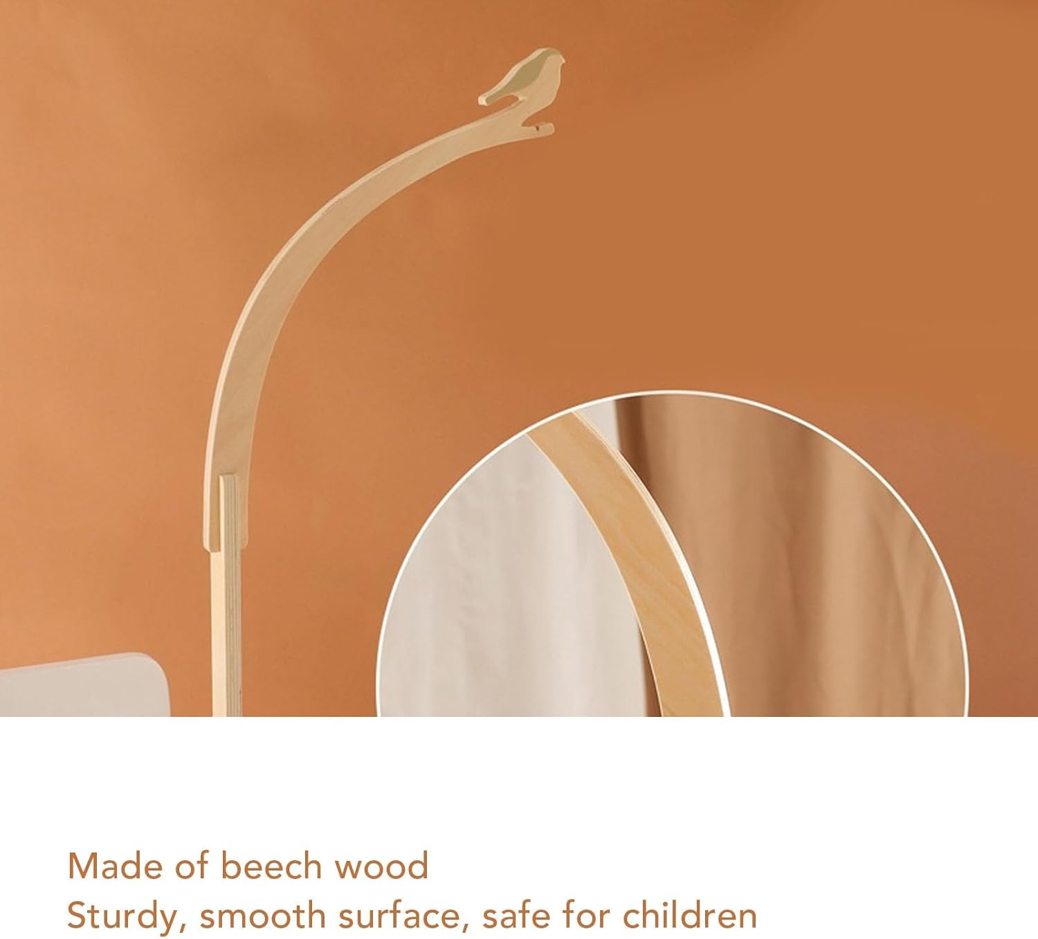 Baby Crib Mobile Arm, Beech Wood Baby Crib Mobile Arm Holder No Tool Assembly Bracket with Secure Gripping Design for Nursery